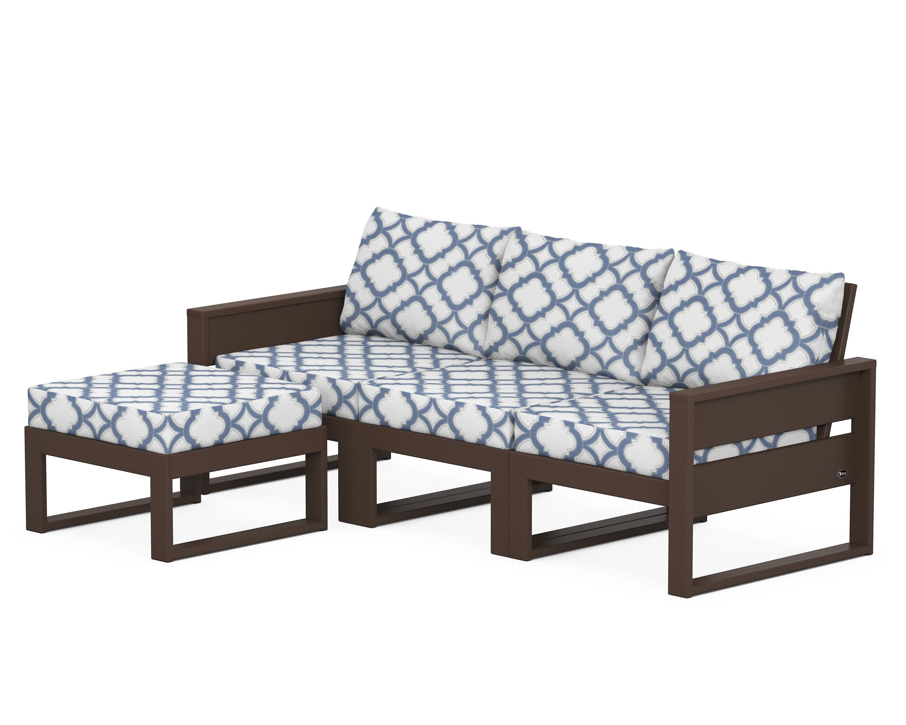 Eastport 4- Piece Sectional with Ottoman in Vintage Lantern / Trellis Sky Blue