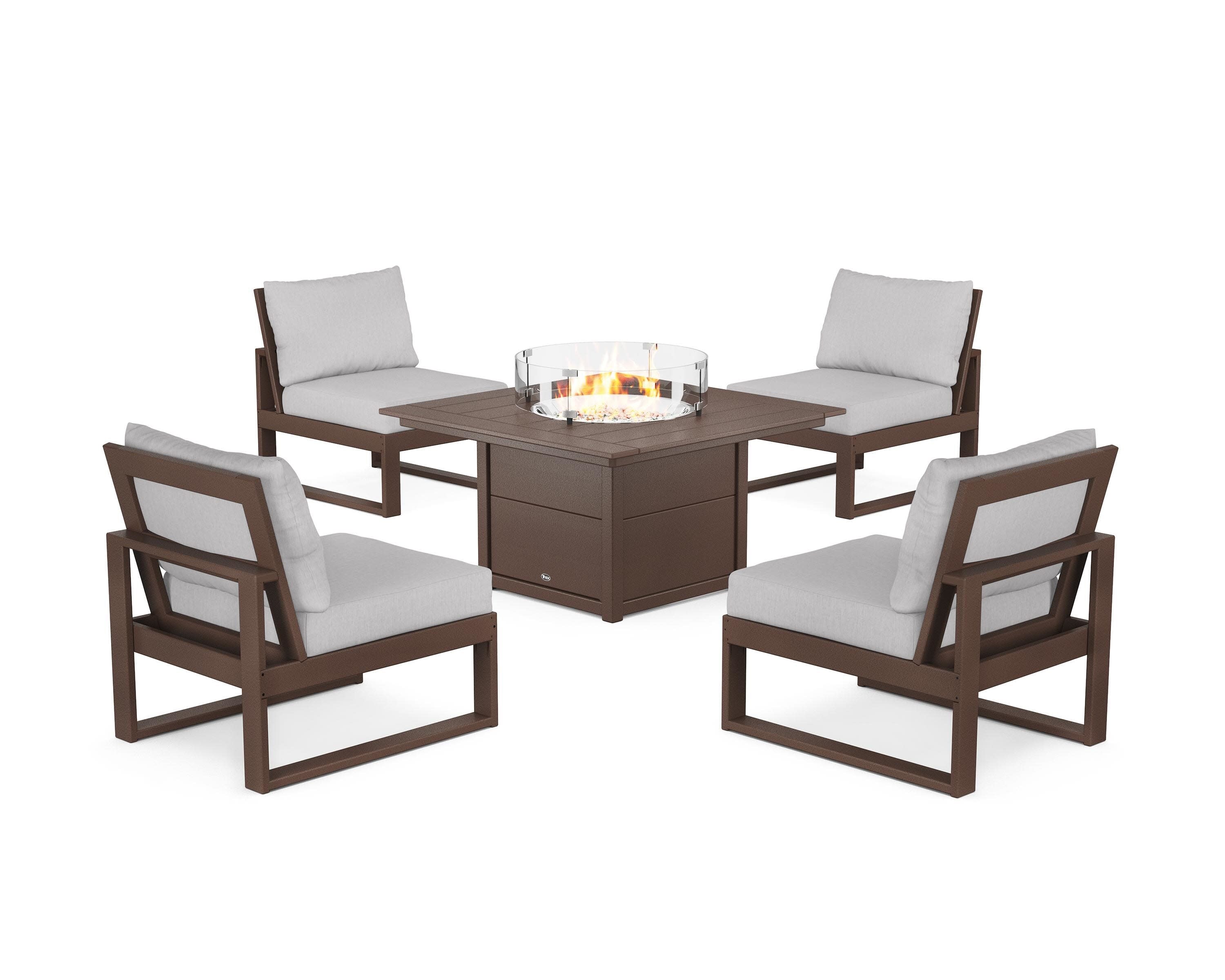 Eastport Modular 5-Piece Deep Seating Set with Square Fire Pit Table in Vintage Lantern / Granite