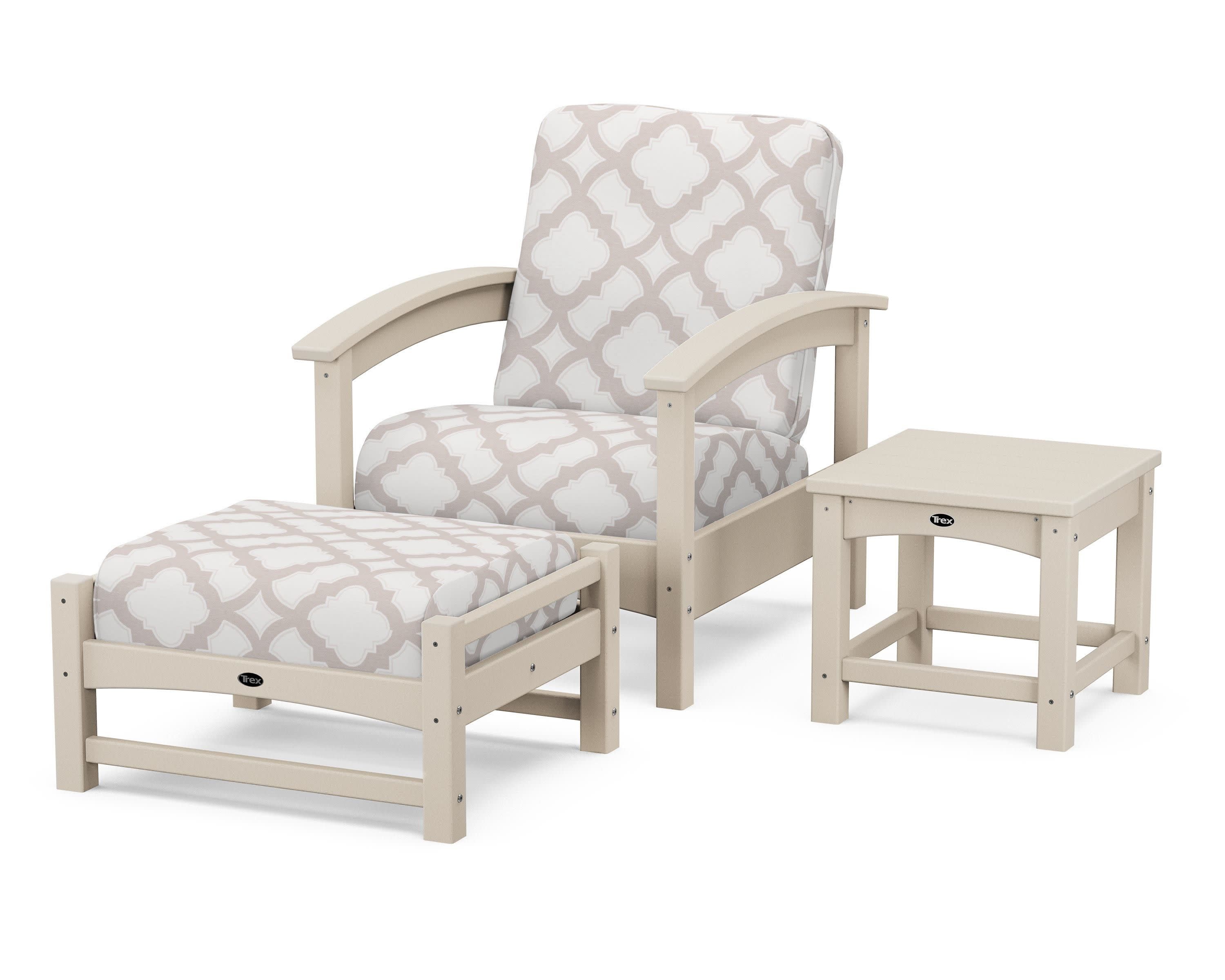 Rockport 3-Piece Deep Seating Set in Sand Castle / Trellis Dune Burlap