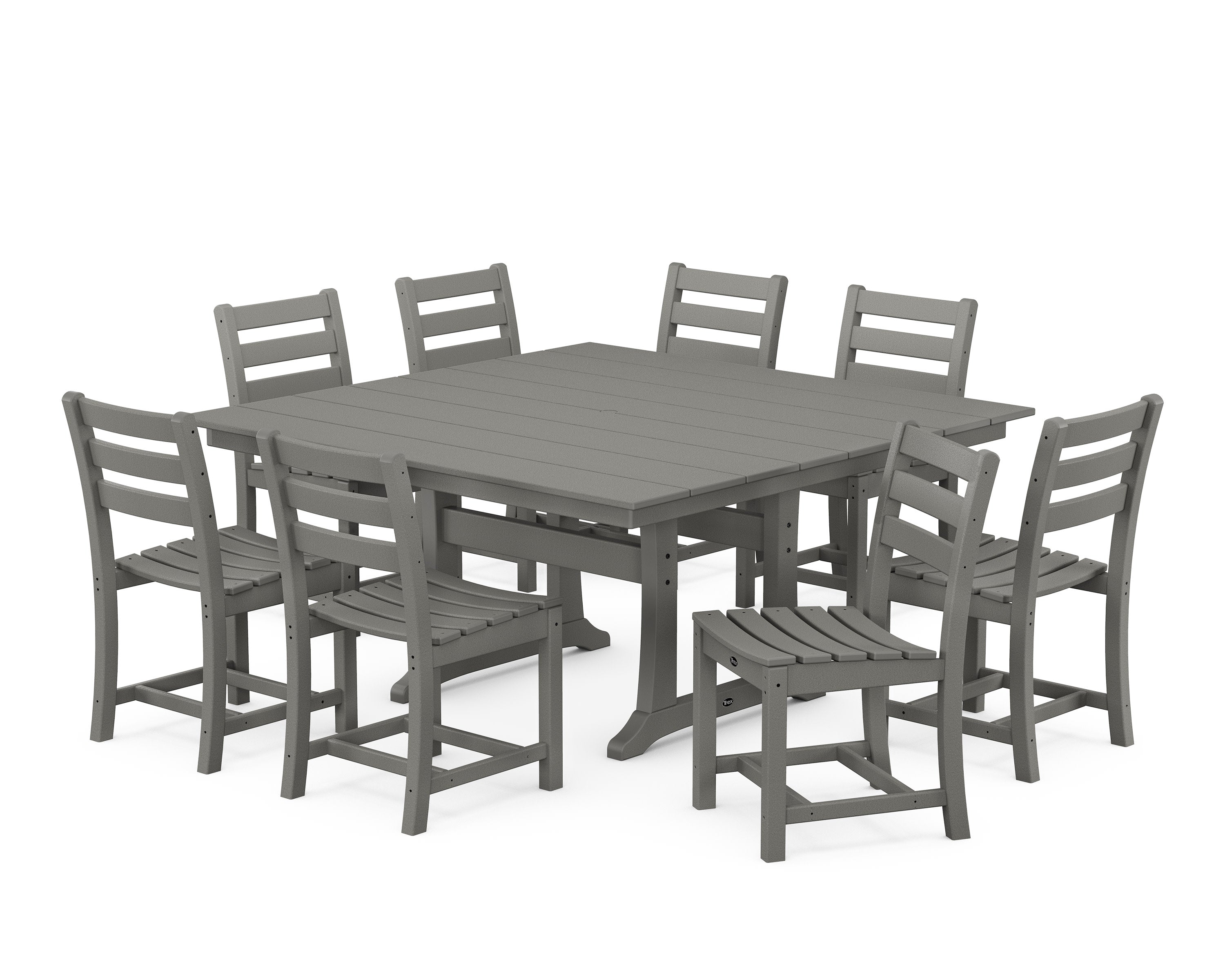 Monterey Bay 9-Piece Farmhouse Trestle Dining Set in Stepping Stone