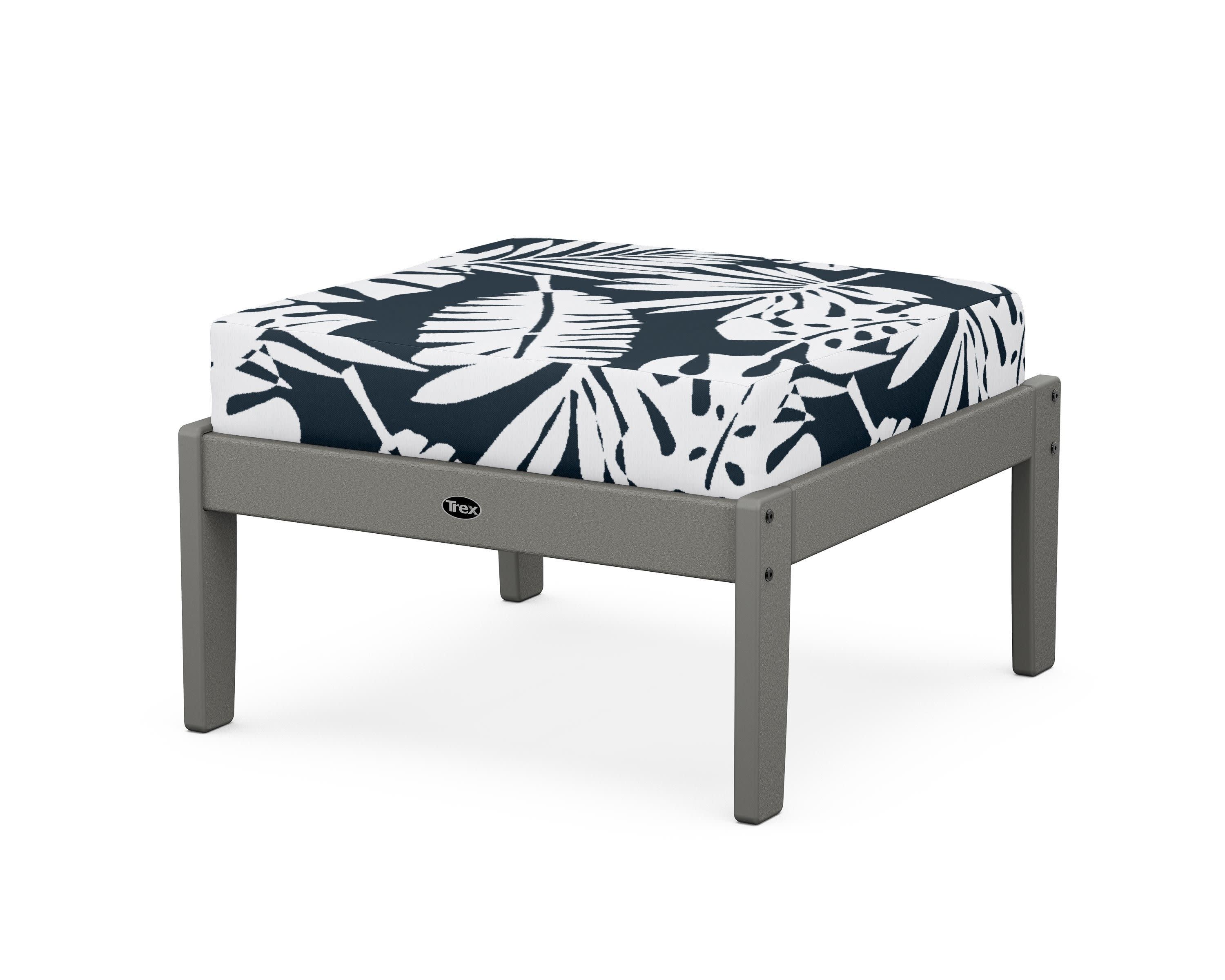 Yacht Club Deep Seating Ottoman in Stepping Stone / Leaf Marine Indigo