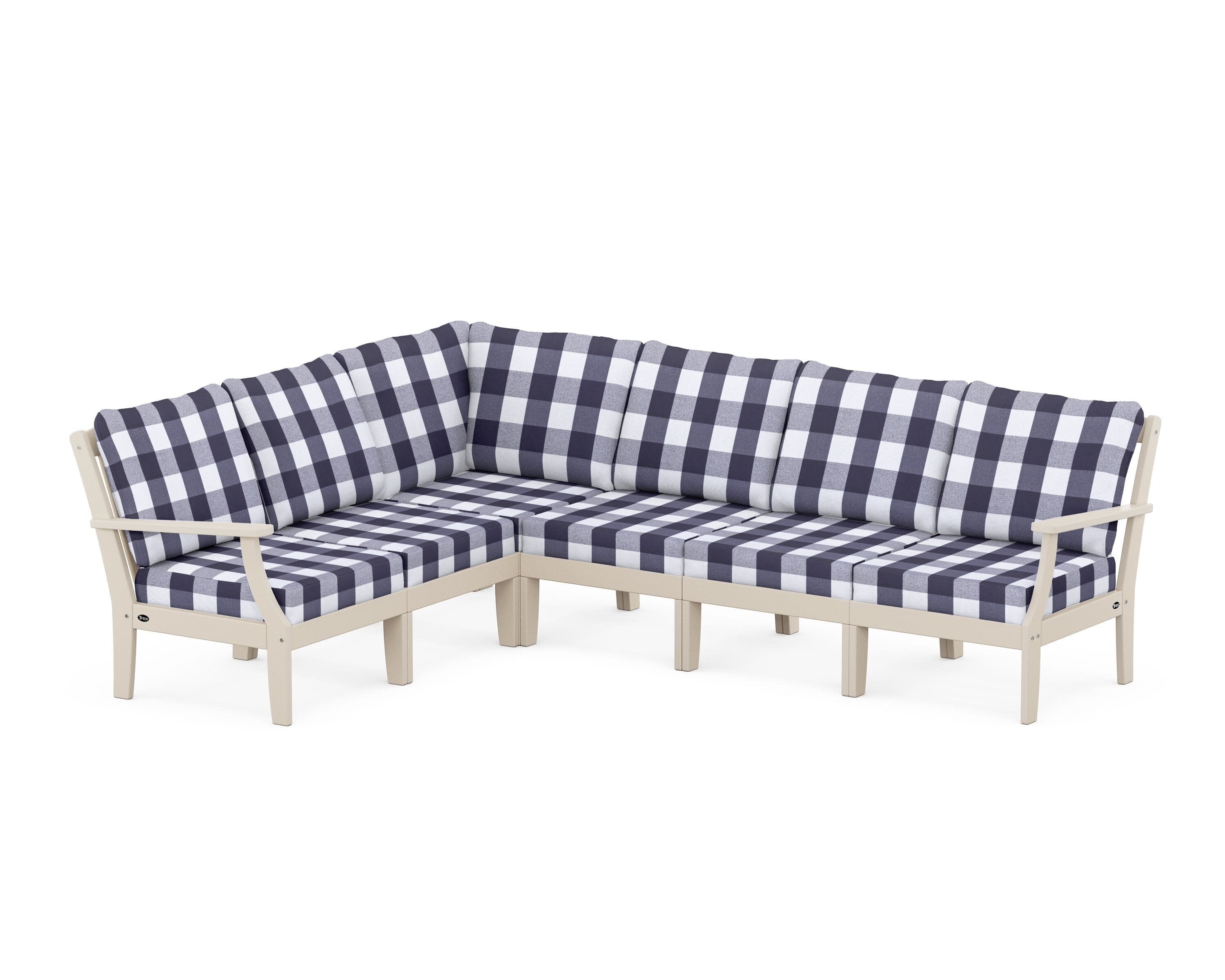 Yacht Club Modular 6-Piece Deep Seating Set in Sand Castle / Buffalo Plaid Navy