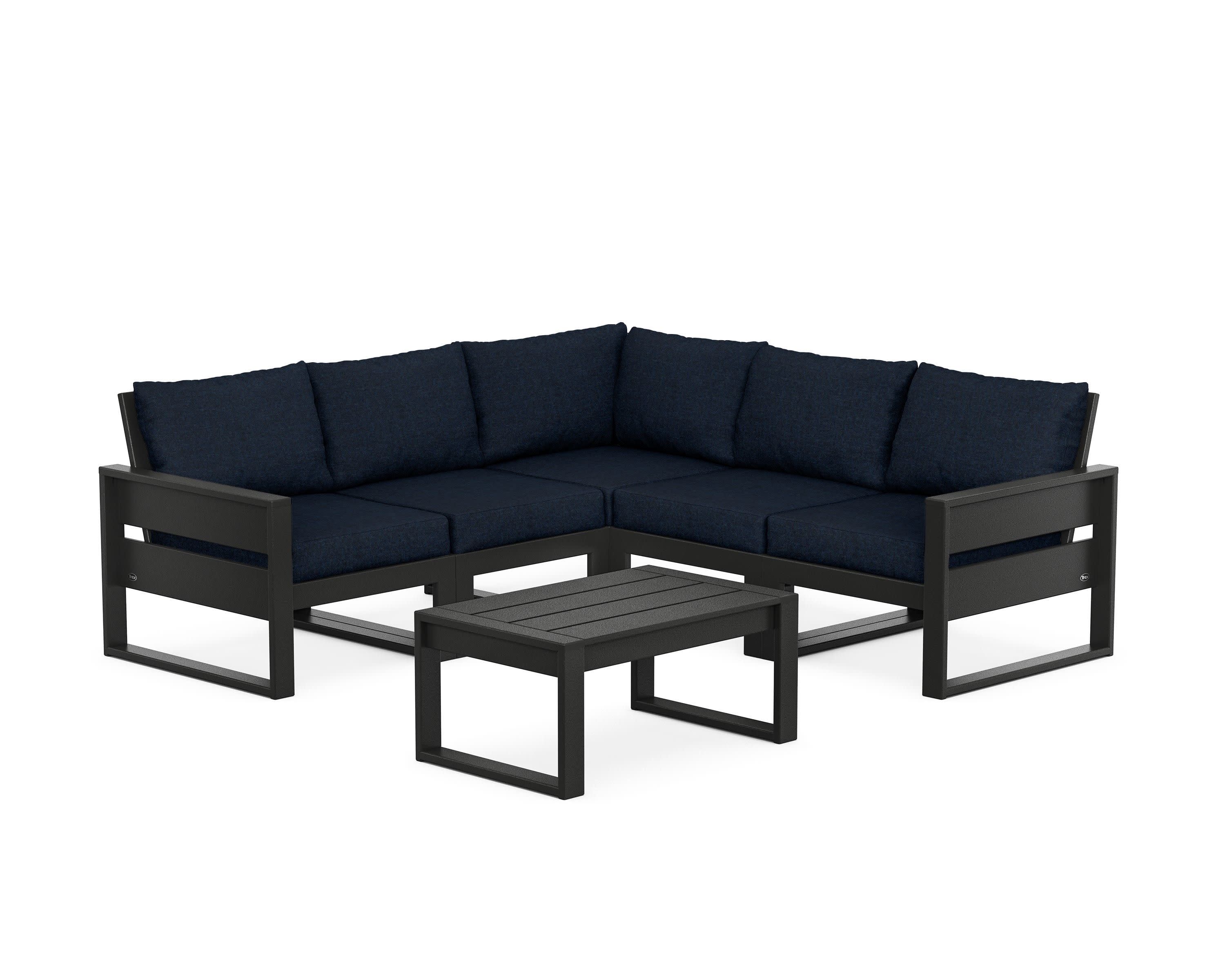 Eastport 6-Piece Deep Seating Sectional + Coffee Table Set in Charcoal Black / Marine Indigo