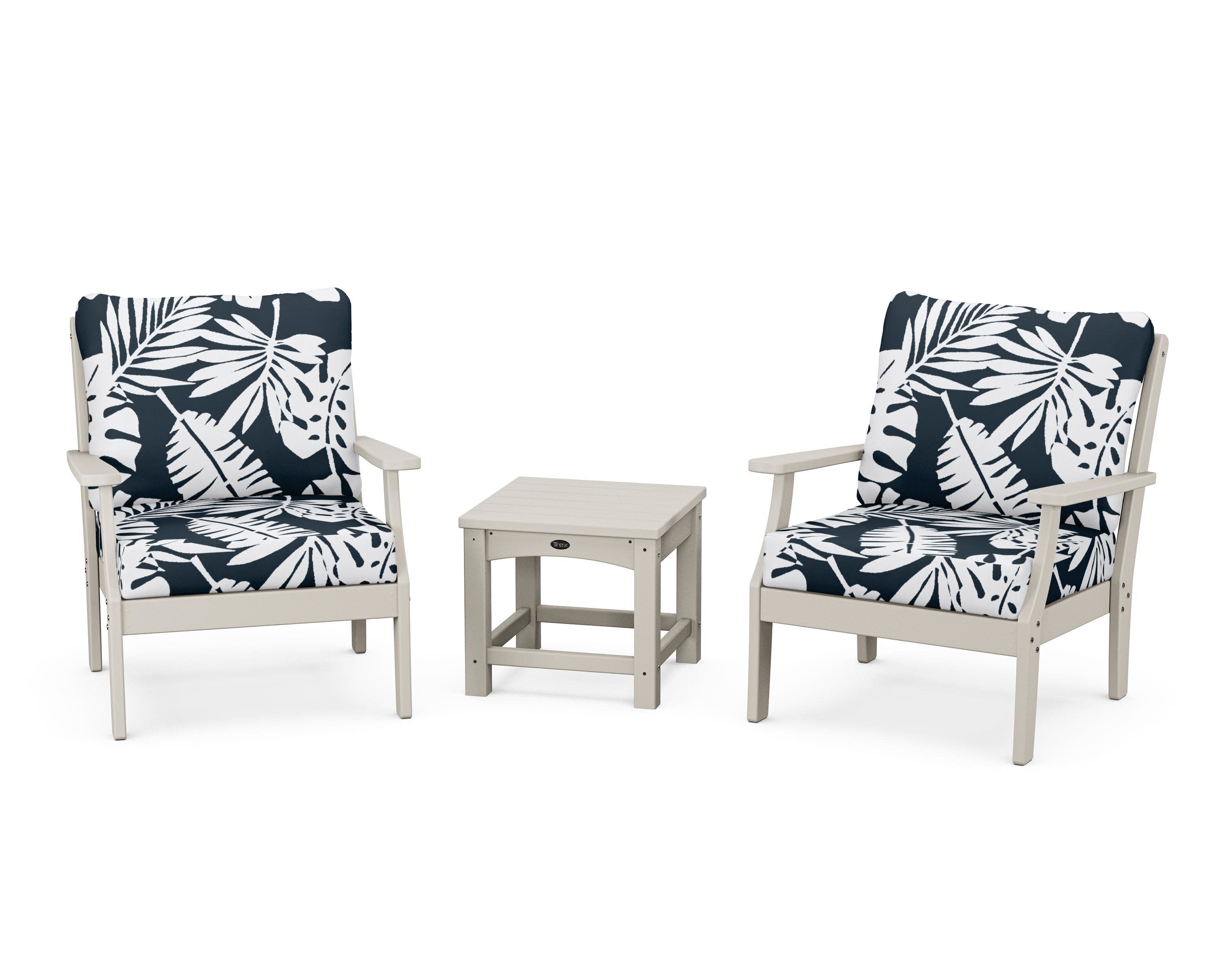 Yacht Club 3-Piece Deep Seating Set in Sand Castle / Leaf Marine Indigo