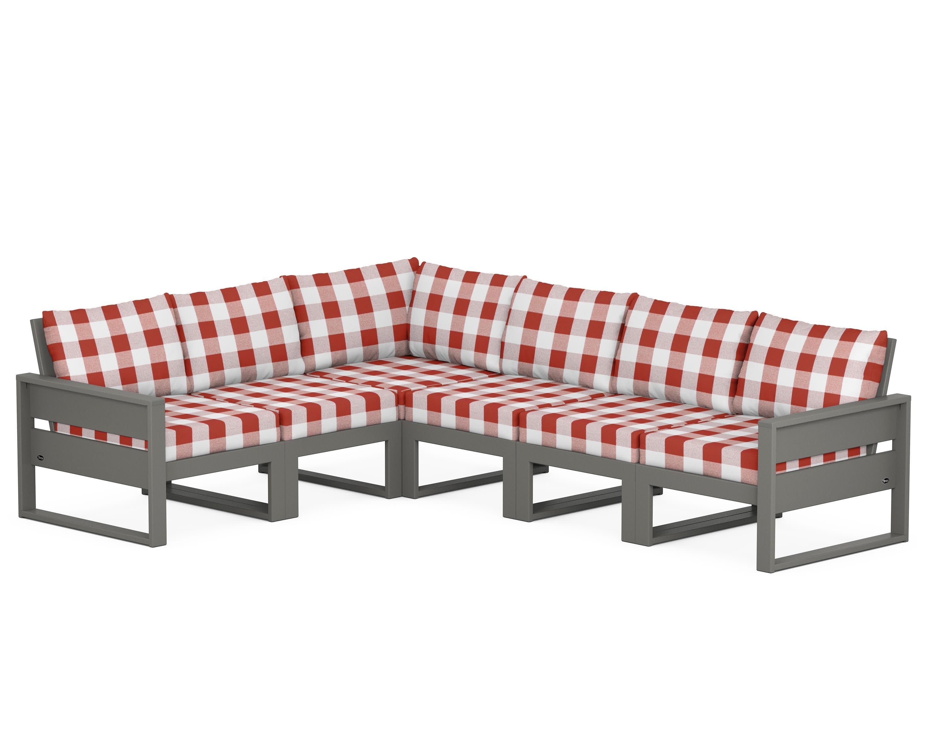Eastport 6-Piece Sectional in Stepping Stone / Buffalo Plaid Crimson
