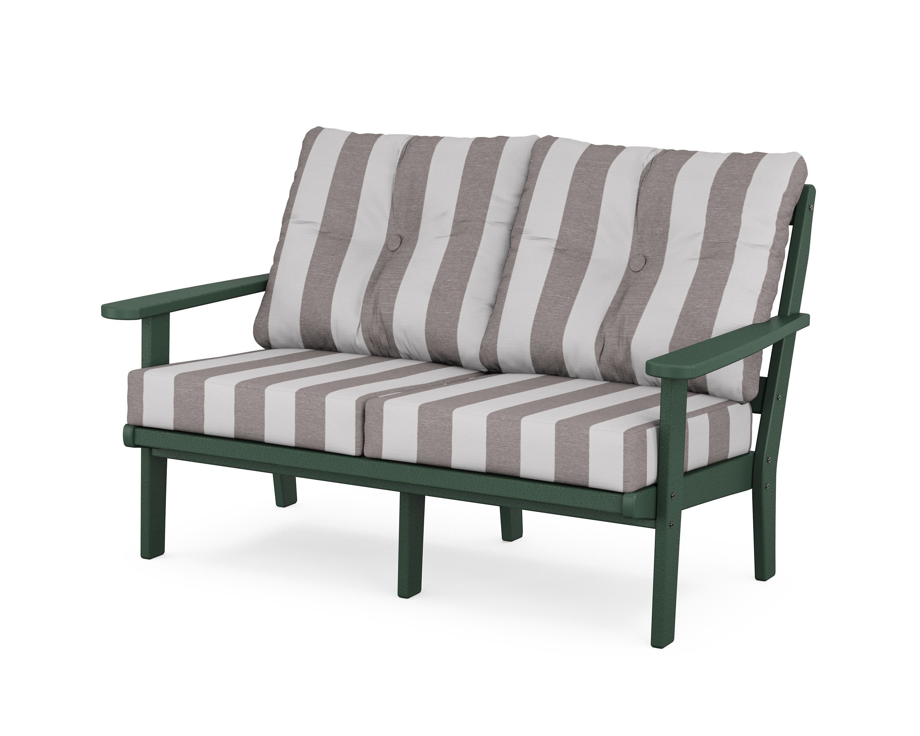 Cape Cod Deep Seating Loveseat in Rainforest Canopy / Cabana Stripe Grey Mist
