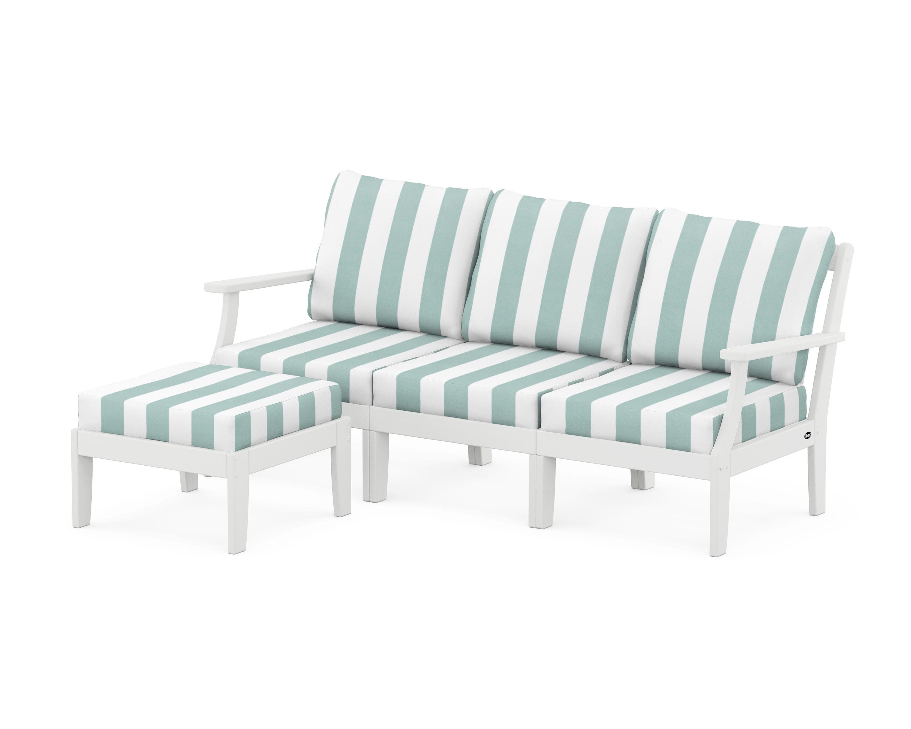 Yacht Club Modular 4-Piece Deep Seating Set with Ottoman in Classic White / Cabana Stripe Glacier Spa