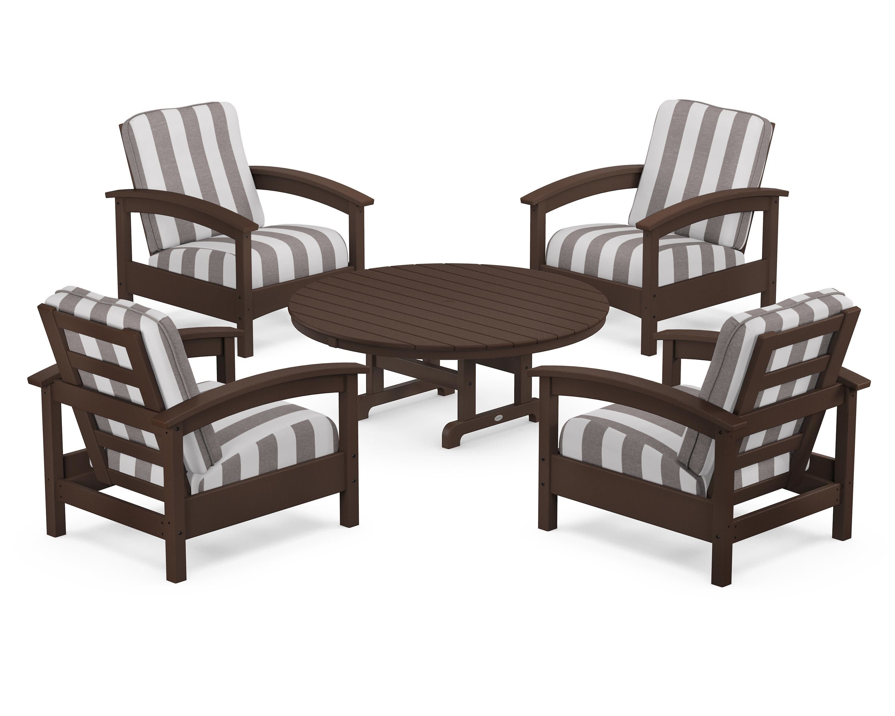Rockport 5-Piece Deep Seating Set in Vintage Lantern / Cabana Stripe Grey Mist