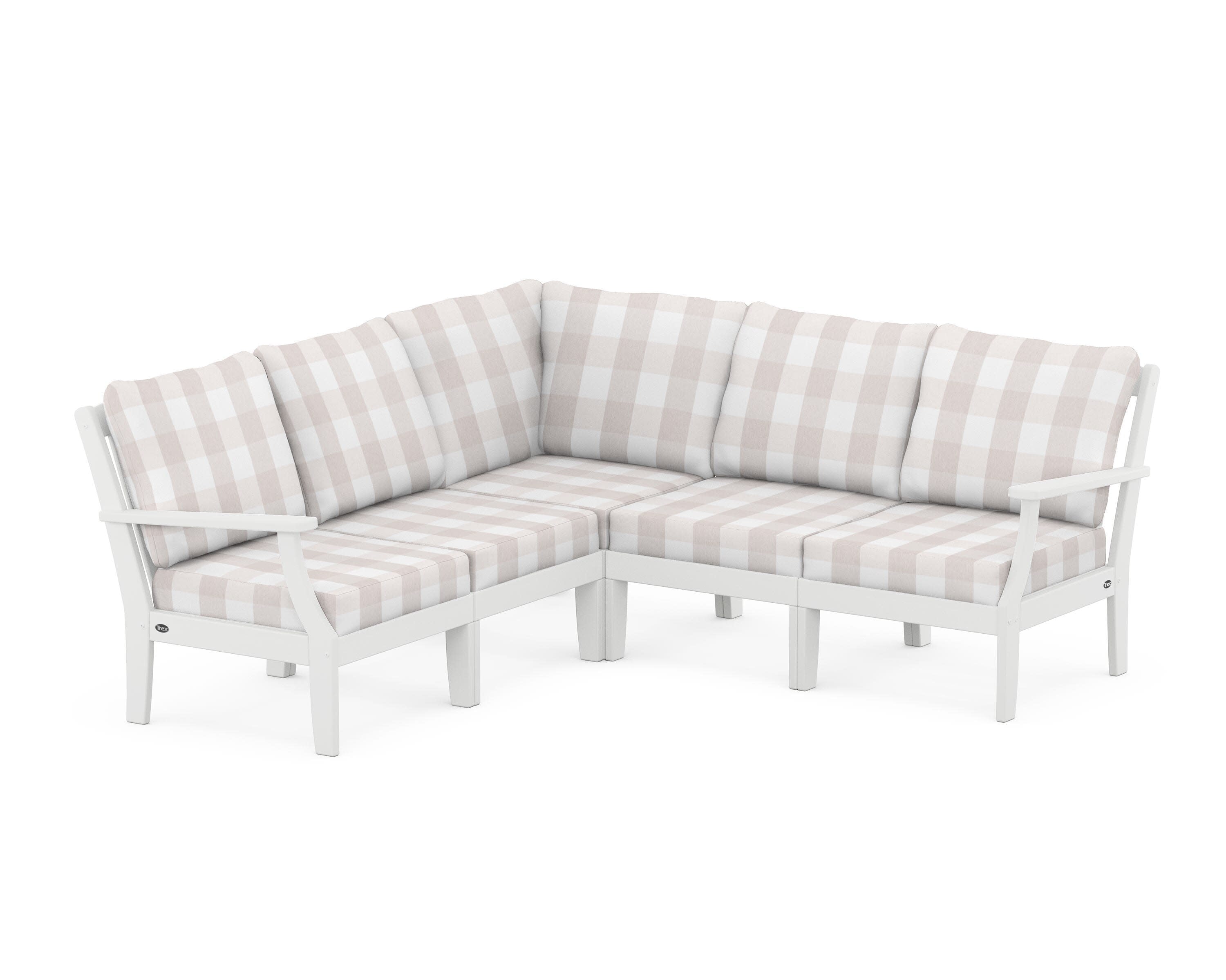 Yacht Club Modular 5-Piece Deep Seating Set in Classic White / Buffalo Plaid Dune Burlap