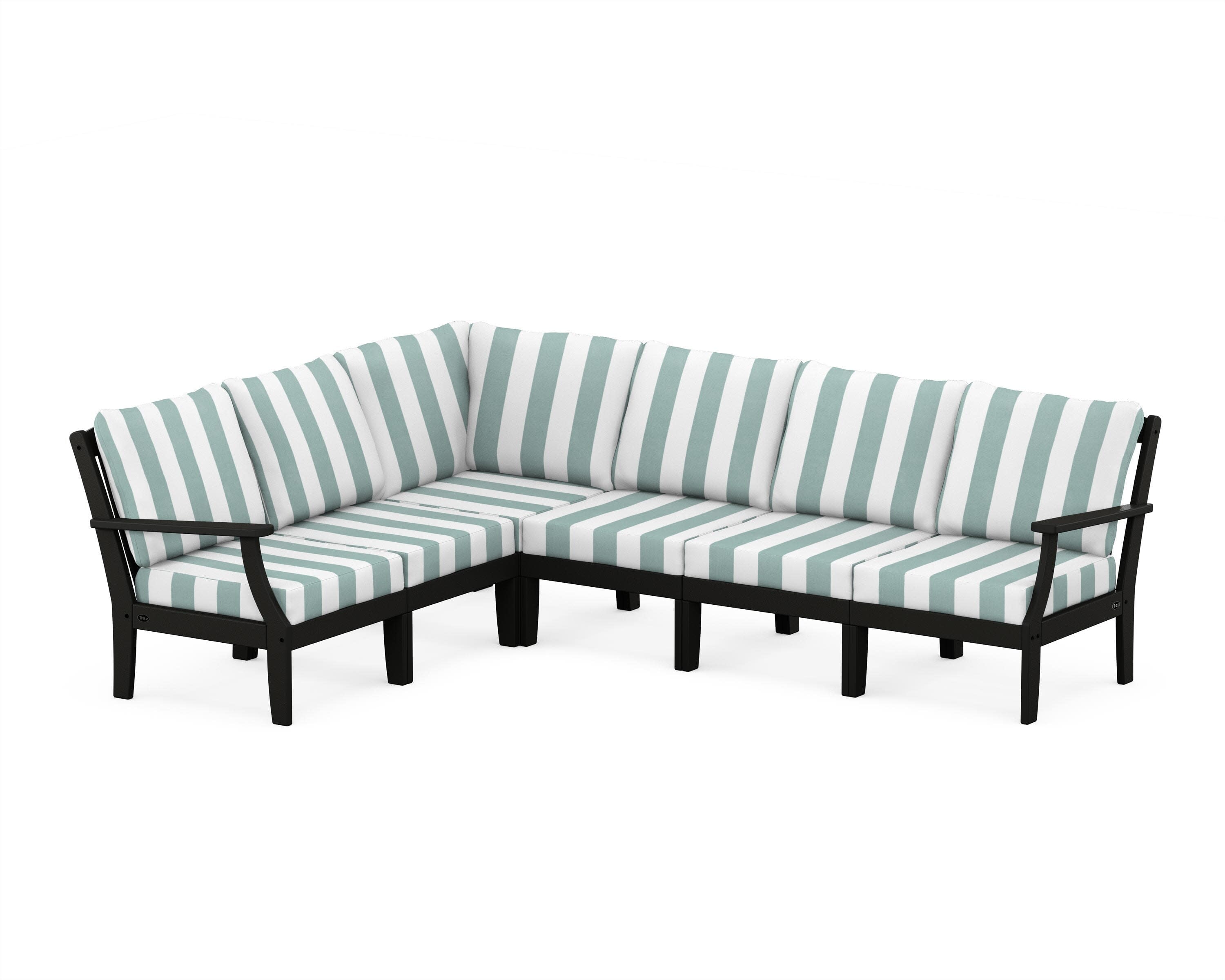 Yacht Club Modular 6-Piece Deep Seating Set in Charcoal Black / Cabana Stripe Glacier Spa