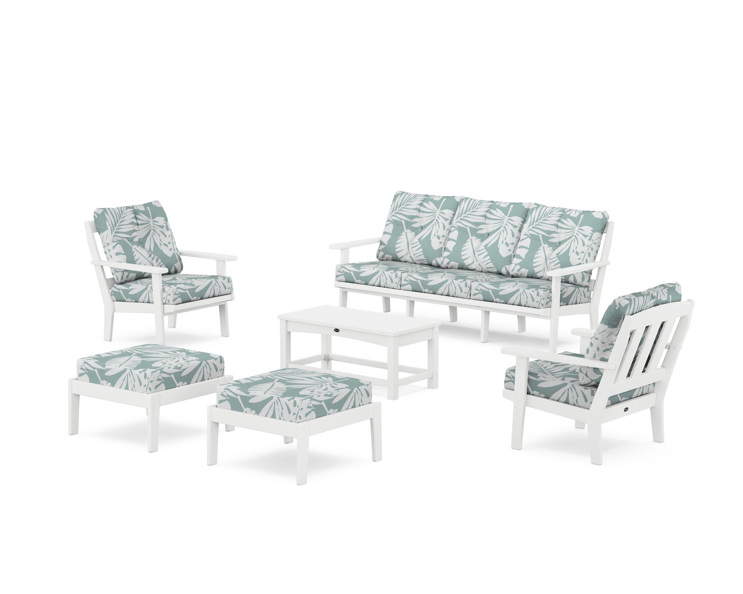 Cape Cod 6-Piece Lounge Sofa Set in Classic White / Leaf Glacier Spa