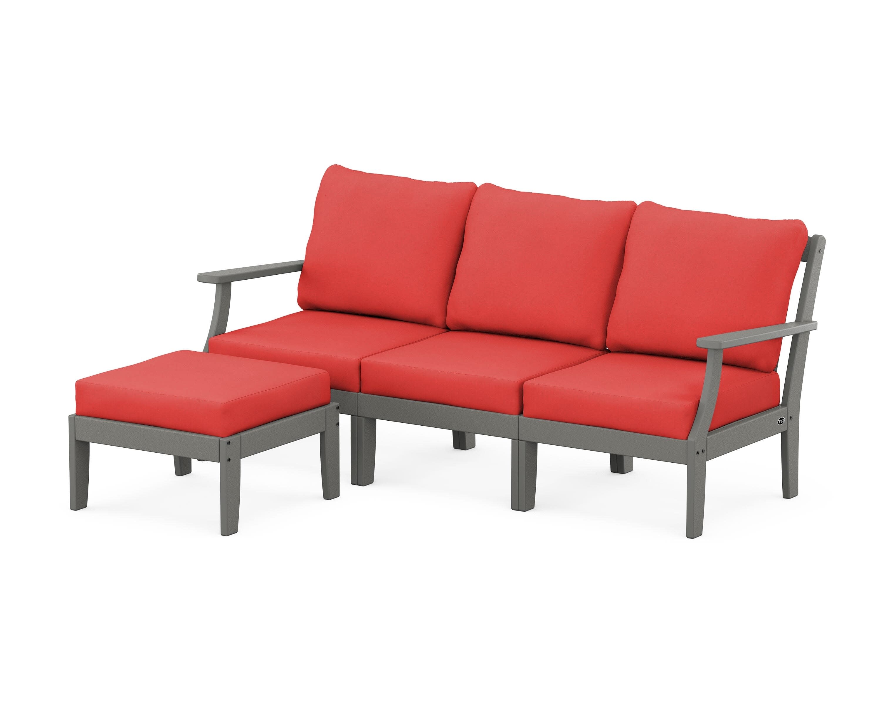 Yacht Club Modular 4-Piece Deep Seating Set with Ottoman in Stepping Stone / Crimson Linen