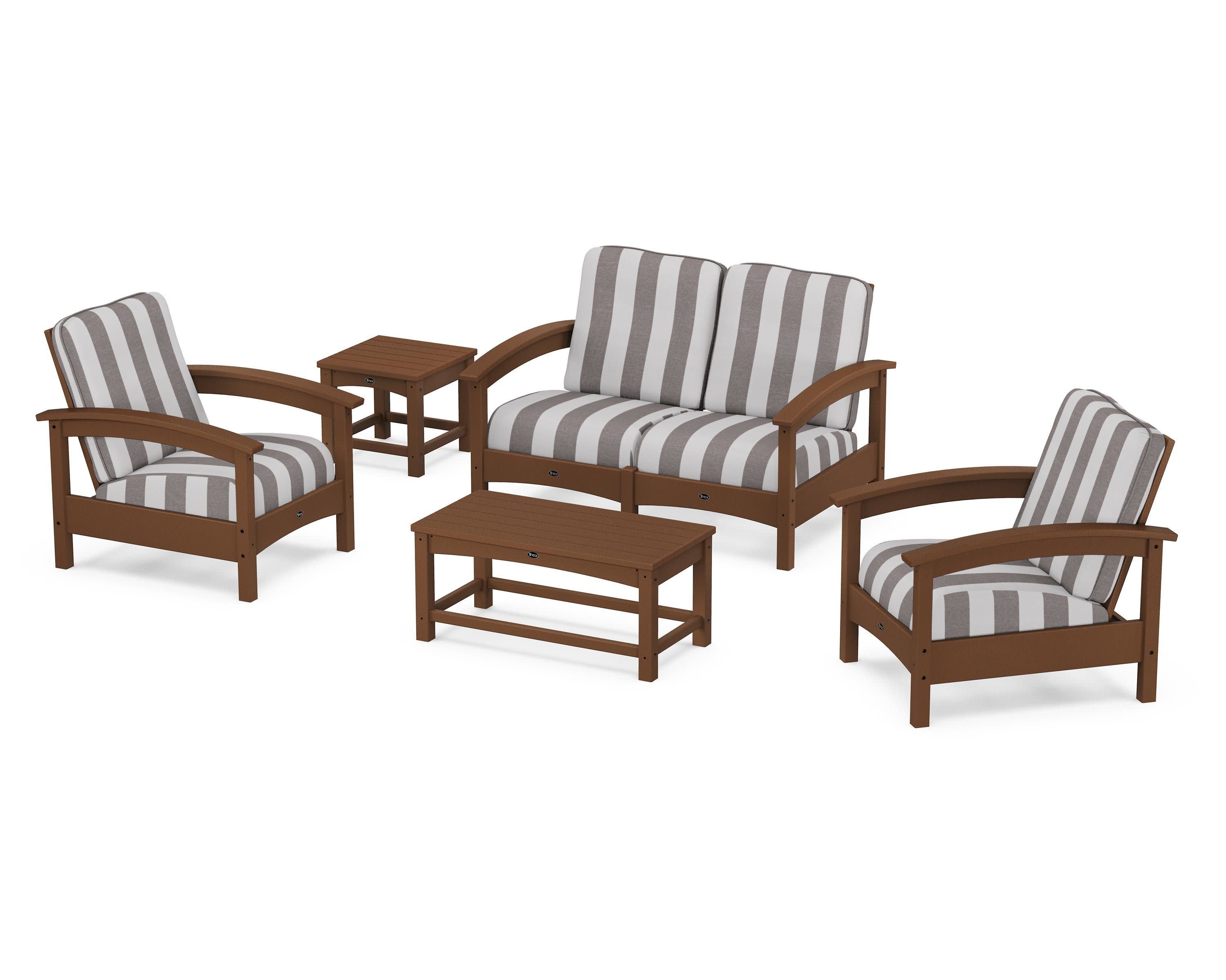 Rockport Club 6-Piece Deep Seating Conversation Set in Tree House / Cabana Stripe Grey Mist
