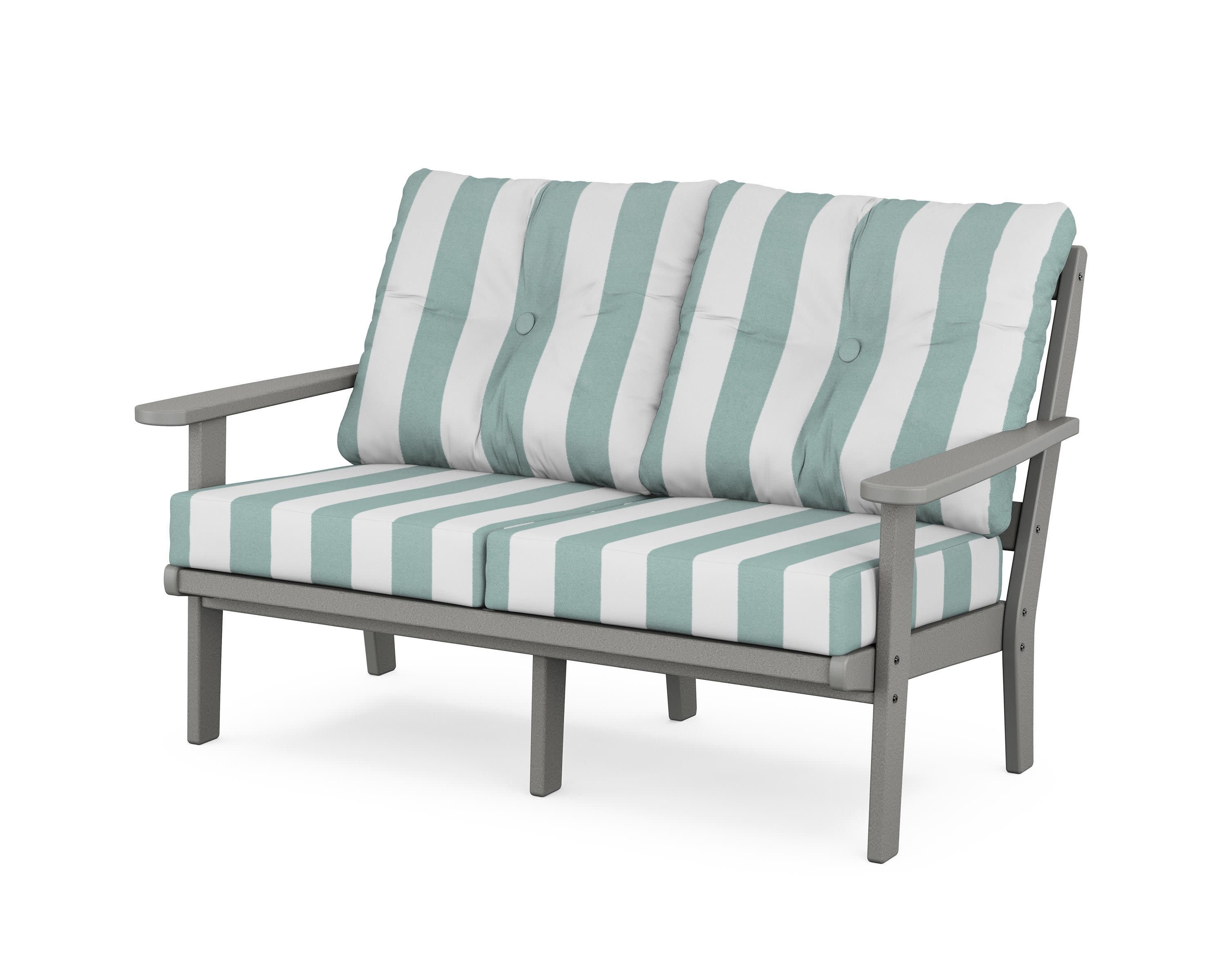 Cape Cod Deep Seating Loveseat in Stepping Stone / Cabana Stripe Glacier Spa