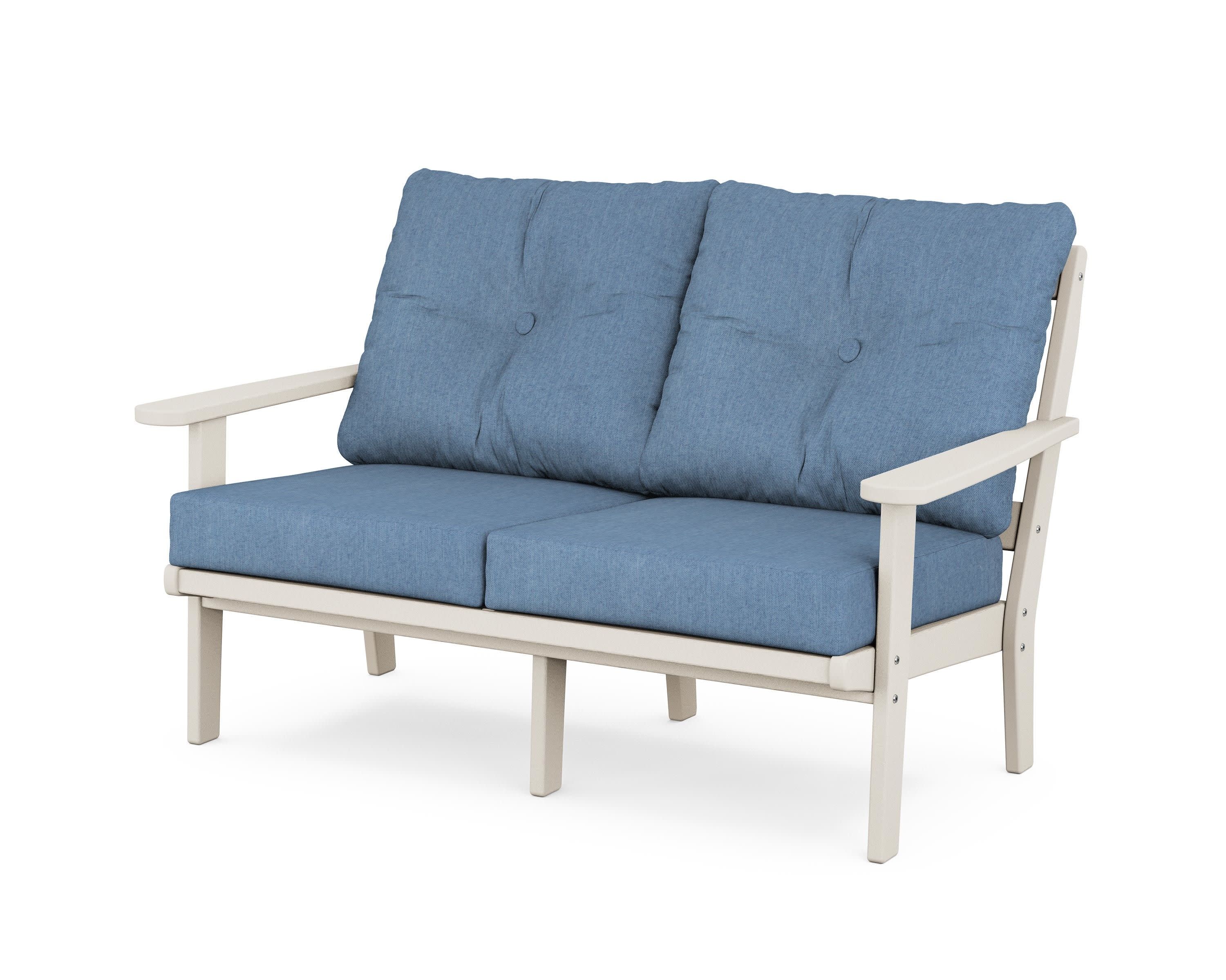 Cape Cod Deep Seating Loveseat in Sand Castle / Sky Blue