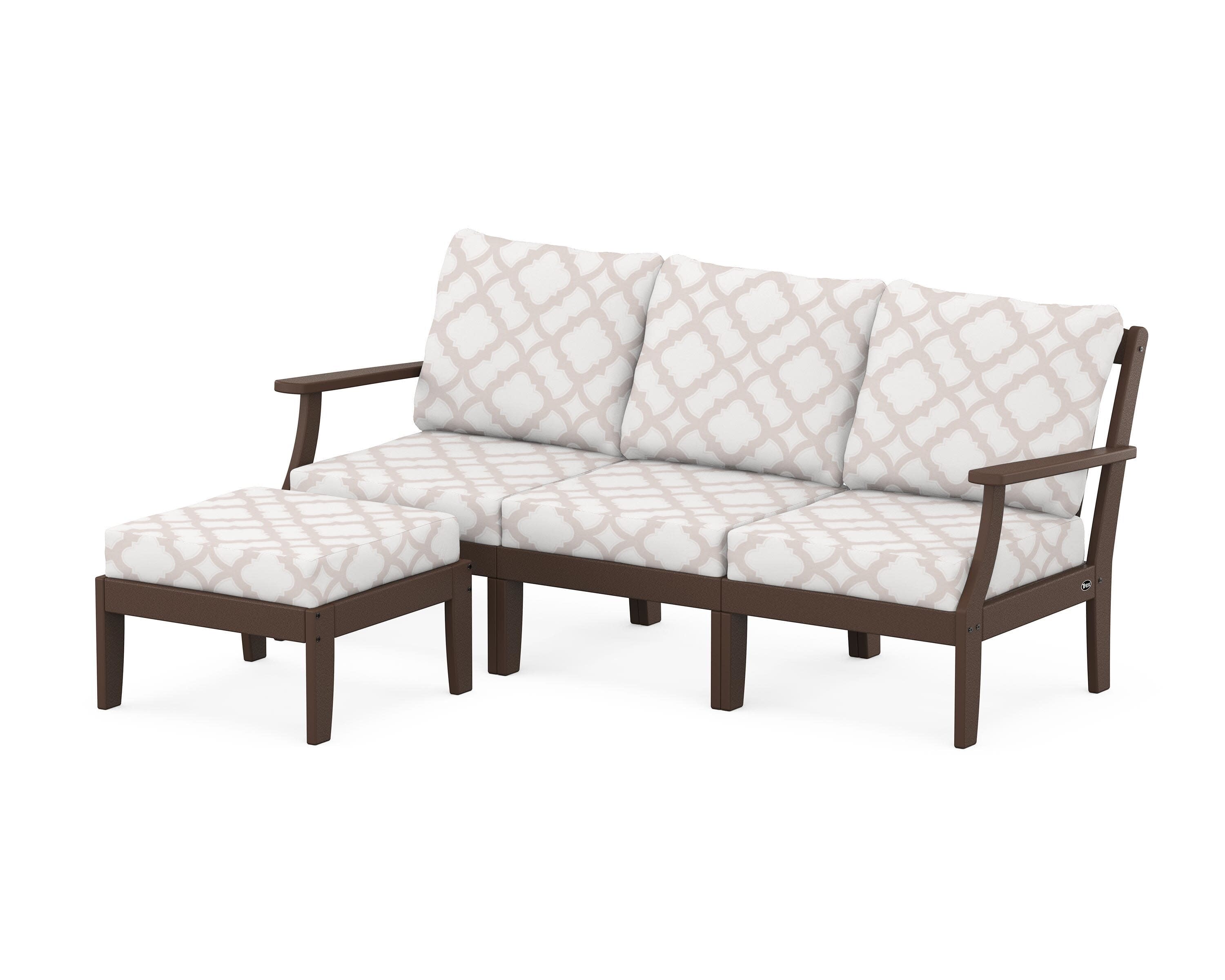 Yacht Club Modular 4-Piece Deep Seating Set with Ottoman in Vintage Lantern / Trellis Dune Burlap