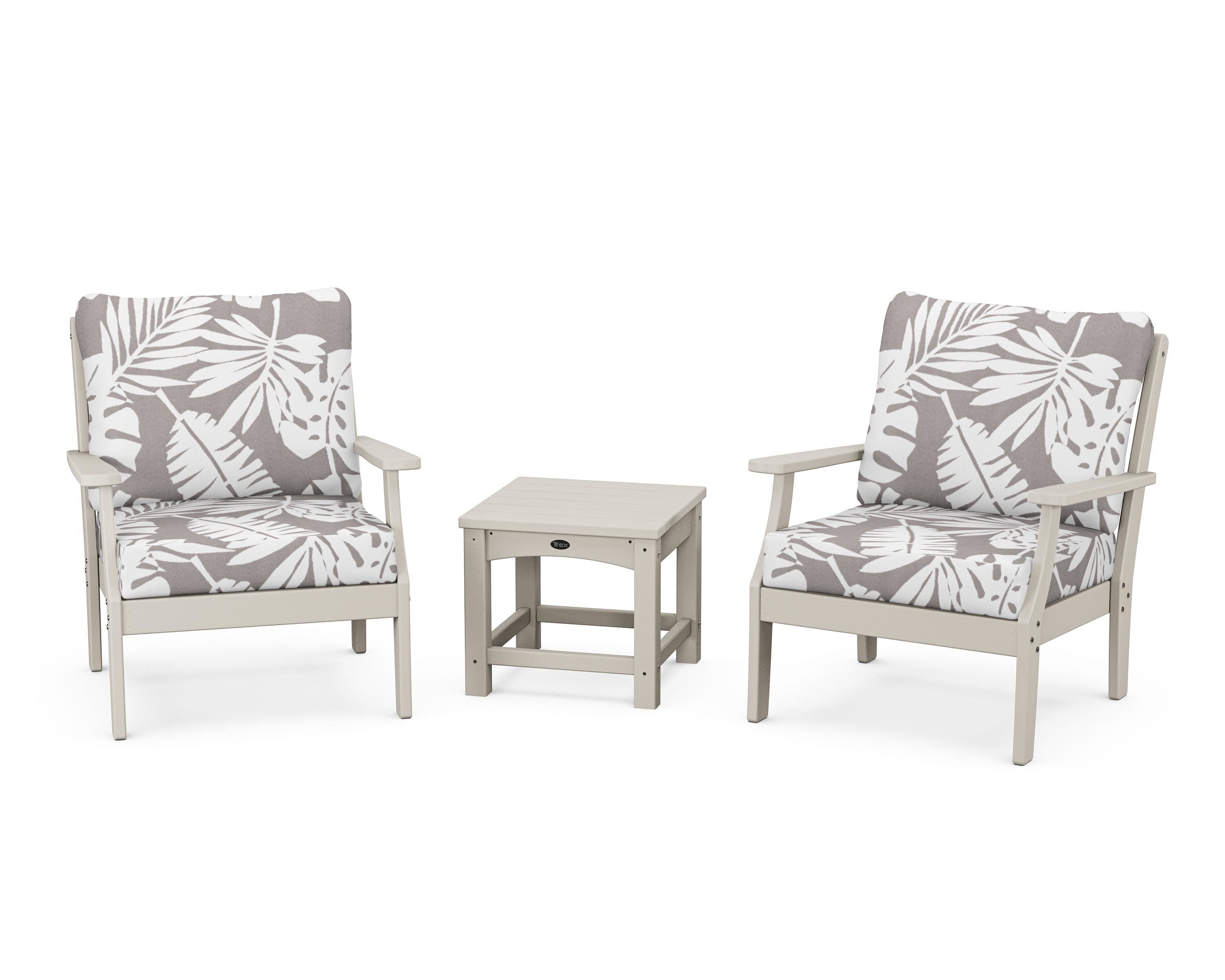 Yacht Club 3-Piece Deep Seating Set in Sand Castle / Leaf Grey Mist