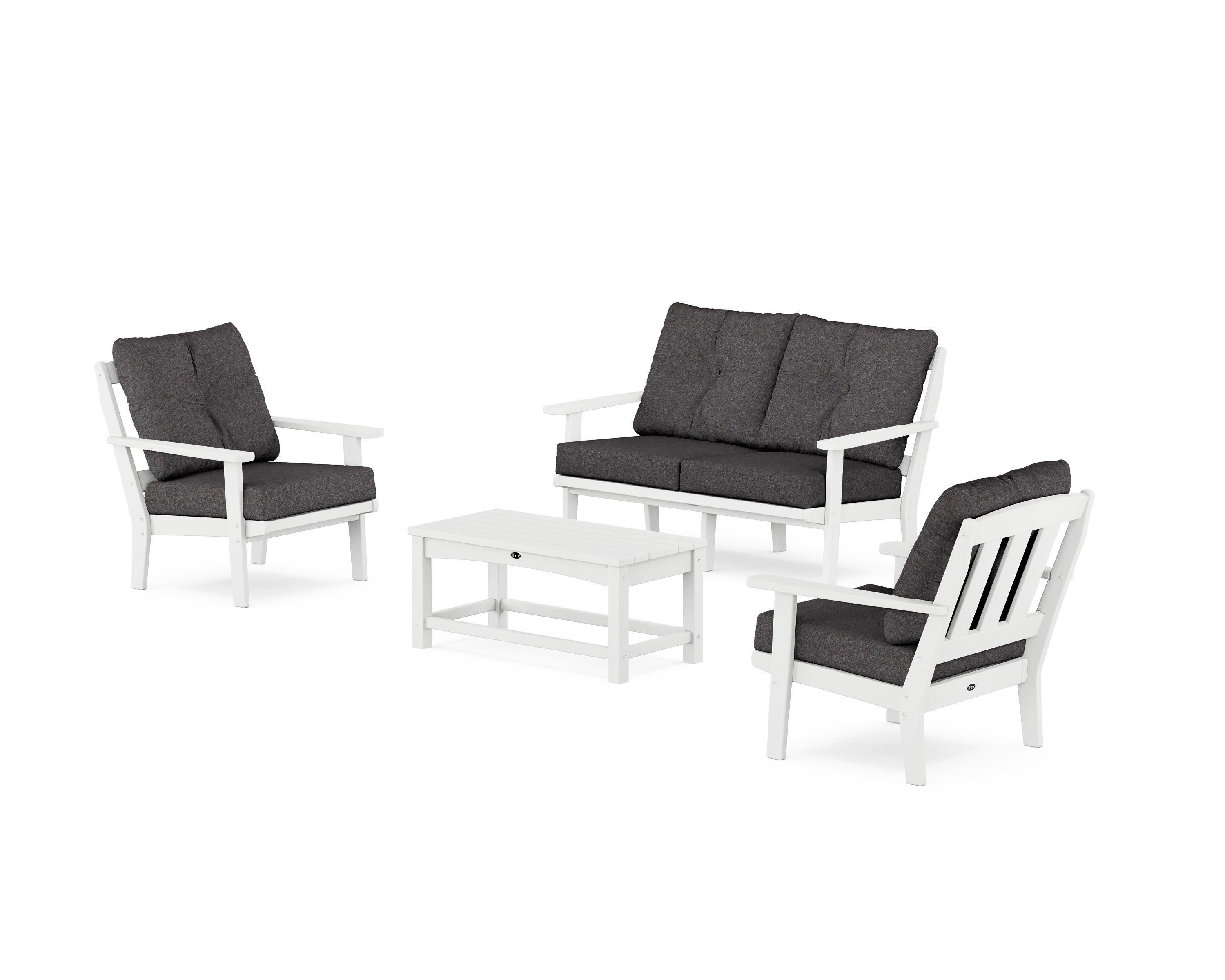 Cape Cod 4-Piece Deep Seating Set with Loveseat in Classic White / Ash Charcoal
