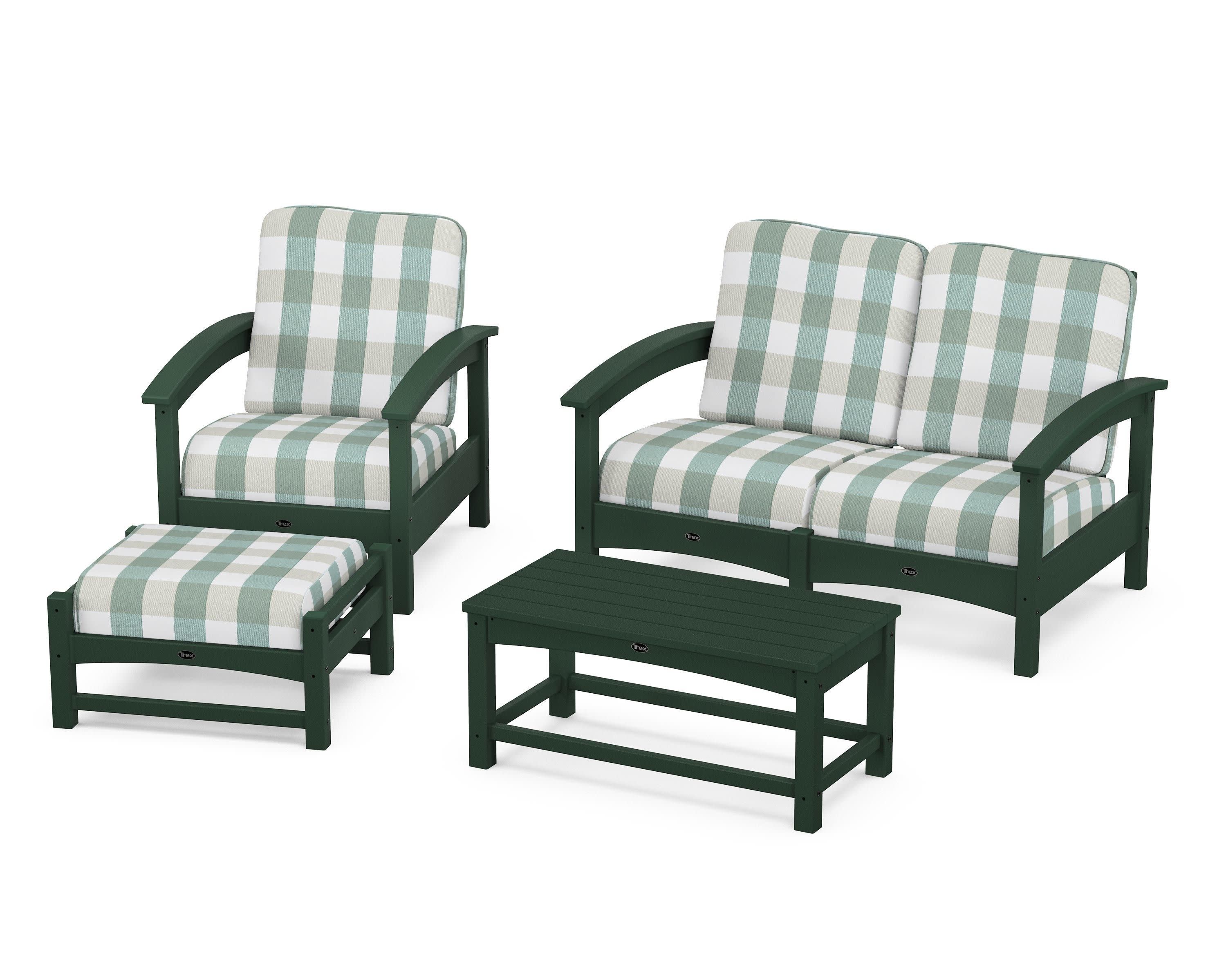 Rockport 4-Piece Deep Seating Conversation Group in Rainforest Canopy / Buffalo Plaid Glacier Spa