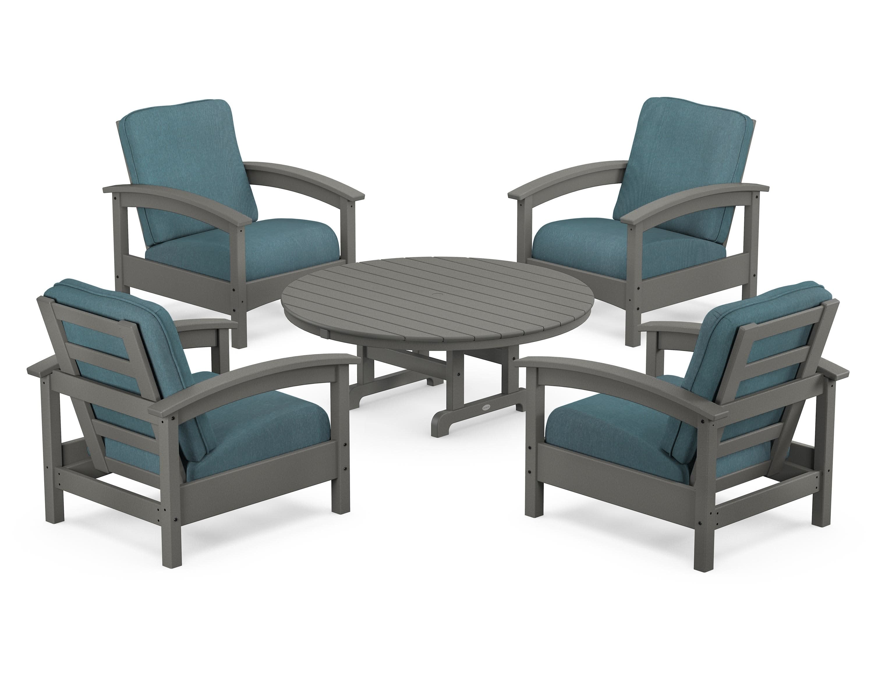 Rockport 5-Piece Deep Seating Set in Stepping Stone / Ocean Teal