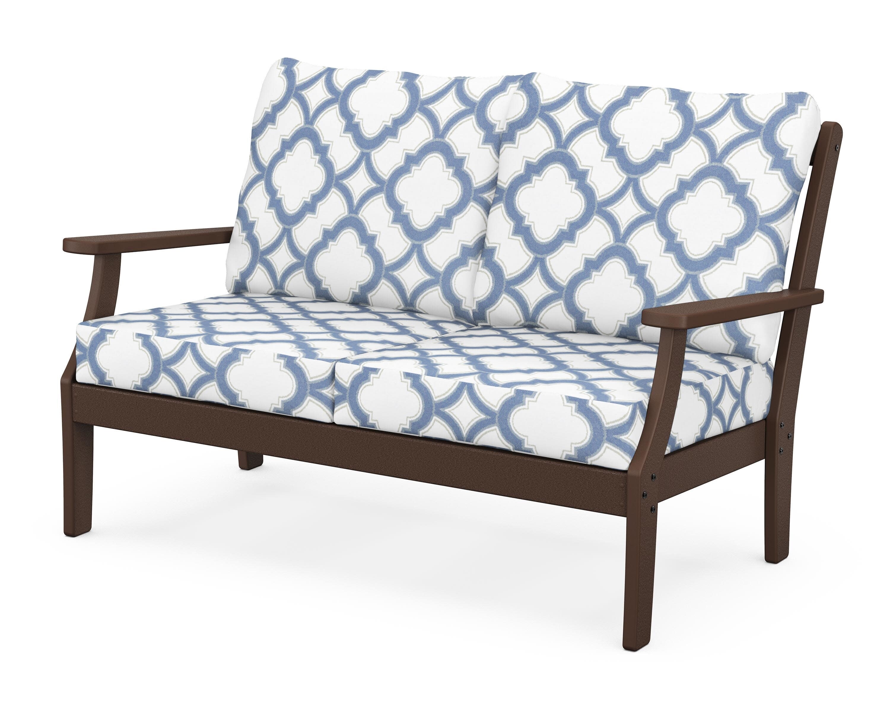Yacht Club Deep Seating Loveseat in Vintage Lantern / Trellis Sky Blue
