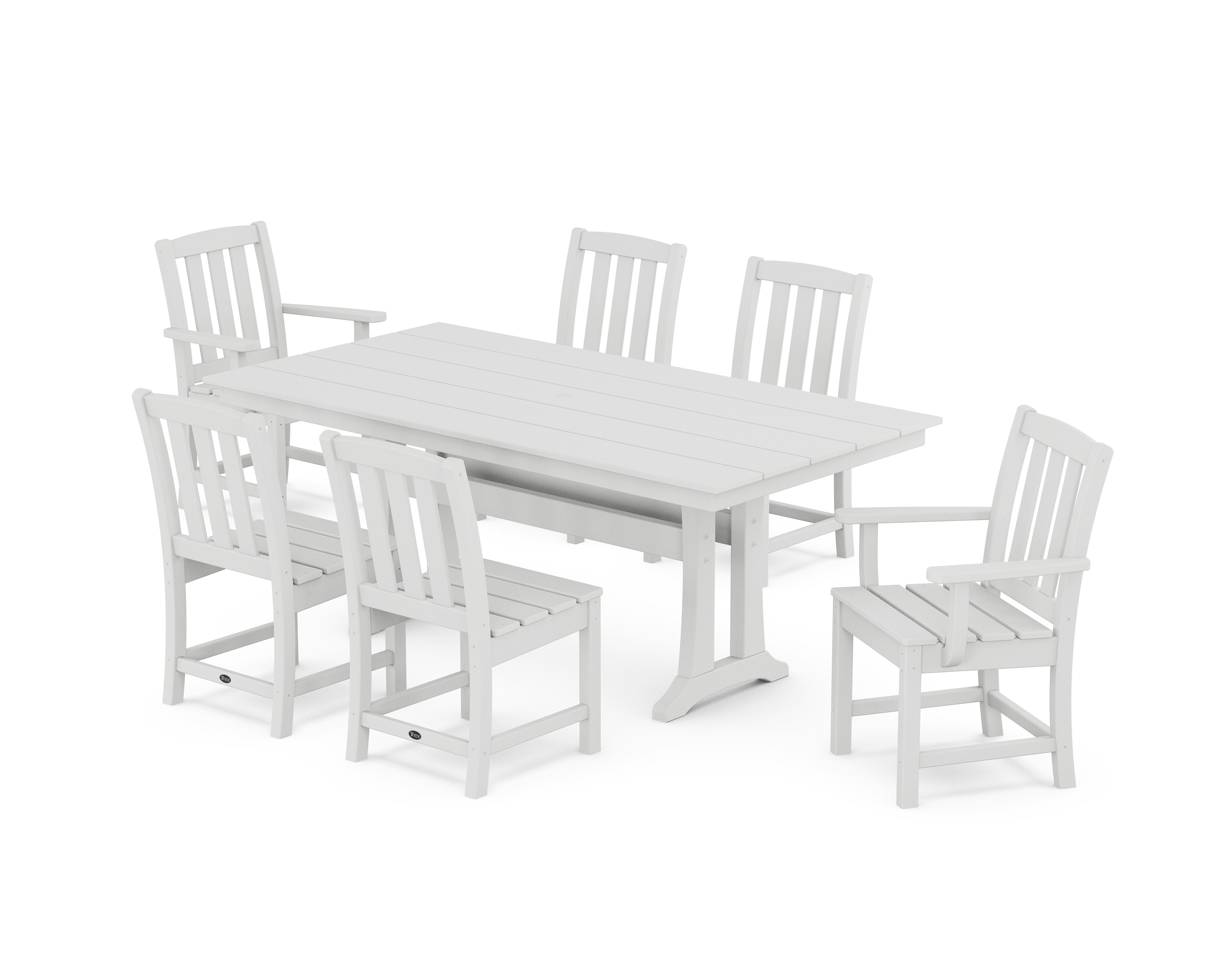 Cape Cod 7-Piece Farmhouse Dining Set with Trestle Legs in Classic White