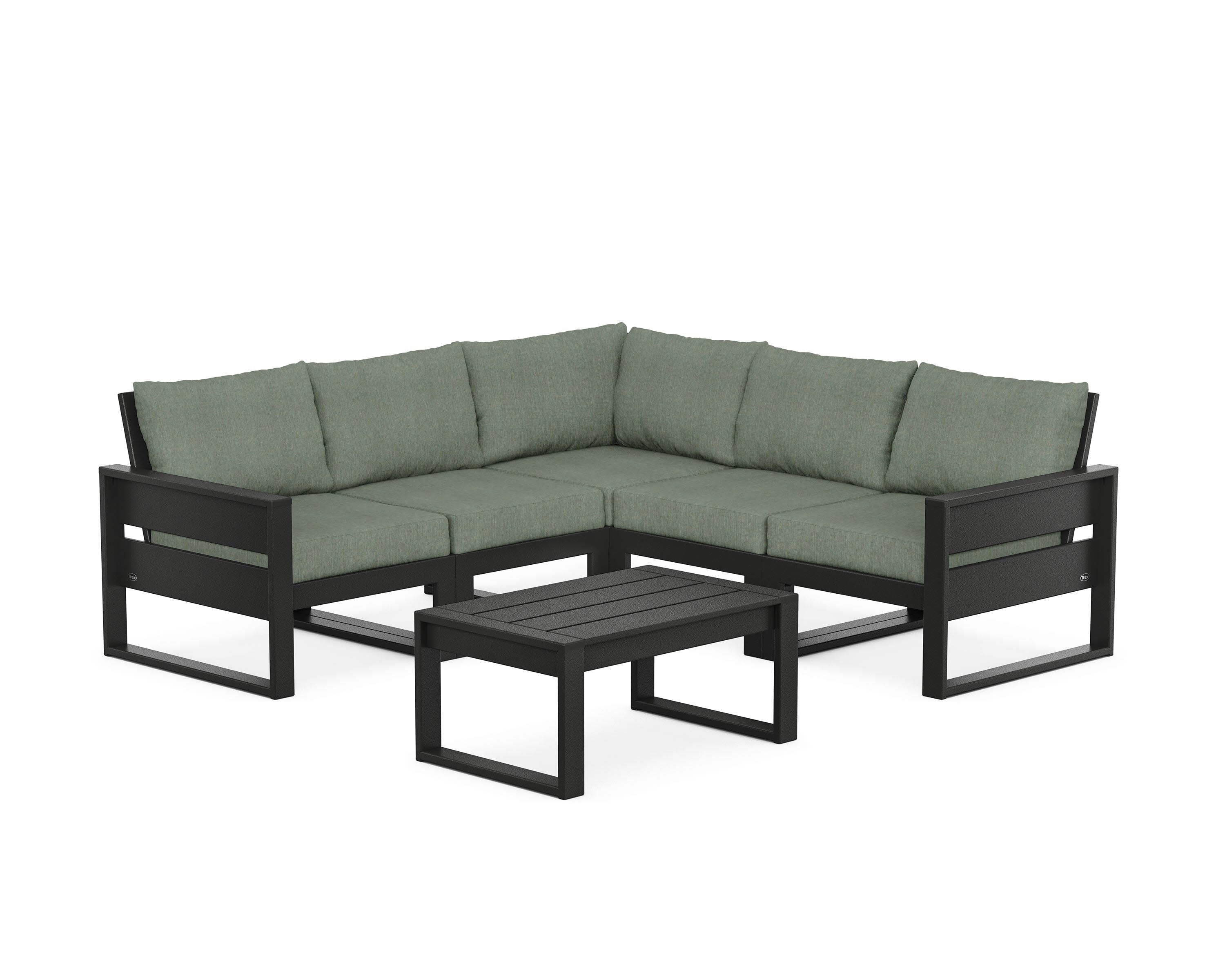 Eastport 6-Piece Deep Seating Sectional + Coffee Table Set in Charcoal Black / Cast Sage