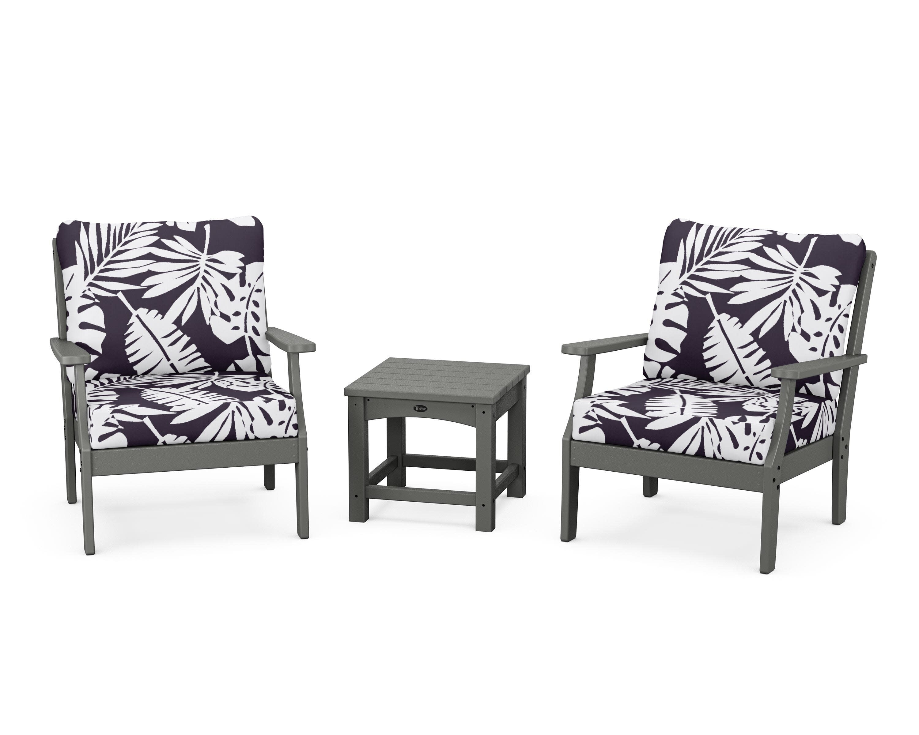 Yacht Club 3-Piece Deep Seating Set in Stepping Stone / Leaf Navy