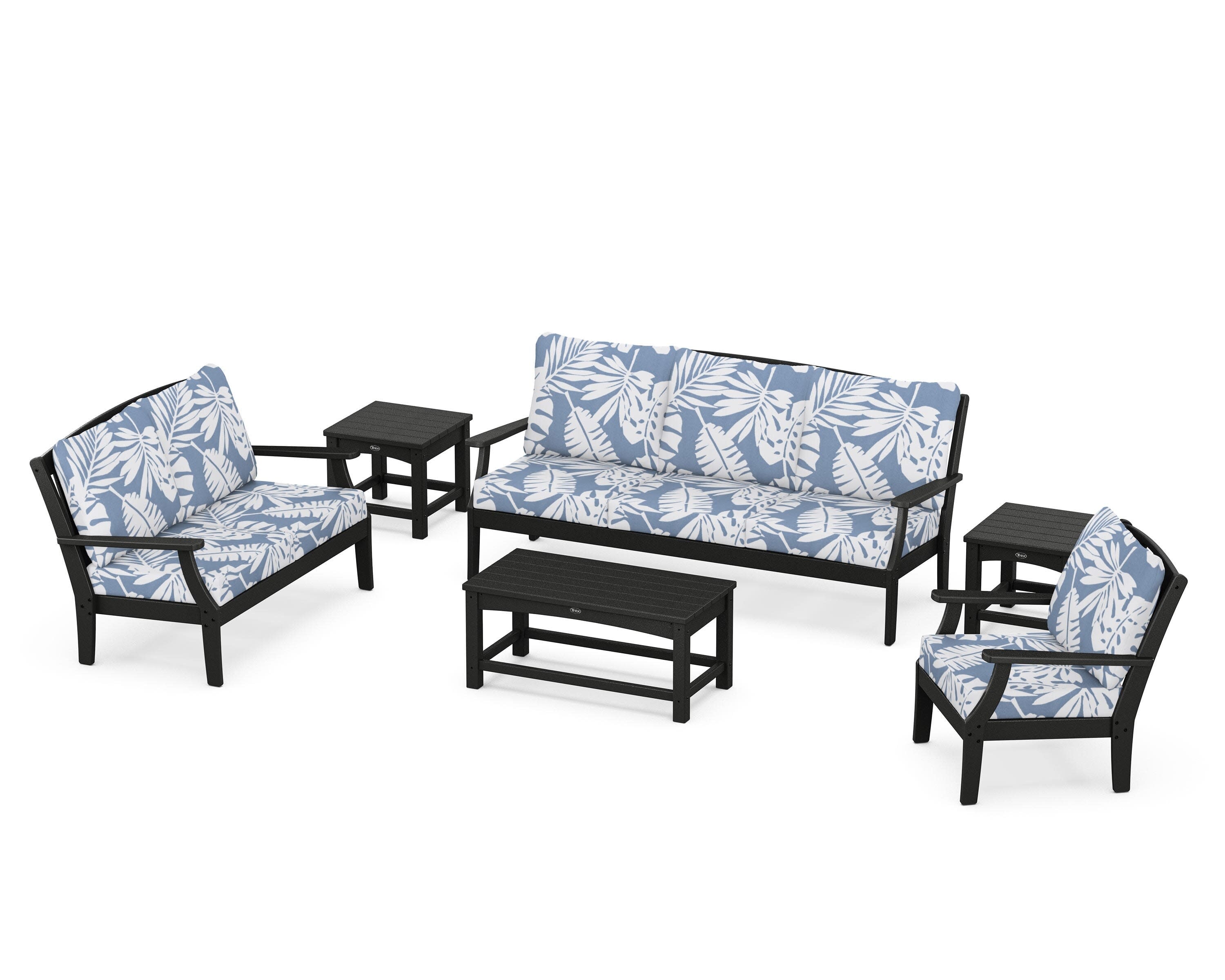 Yacht Club 6-Piece Deep Seating Set in Charcoal Black / Leaf Sky Blue
