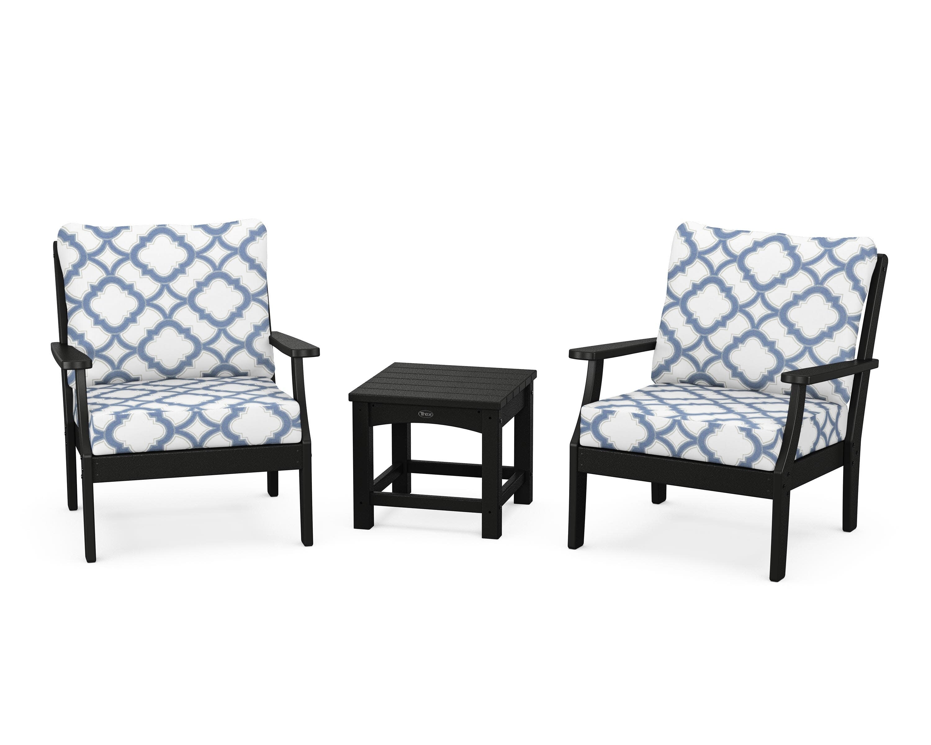 Yacht Club 3-Piece Deep Seating Set in Charcoal Black / Trellis Sky Blue