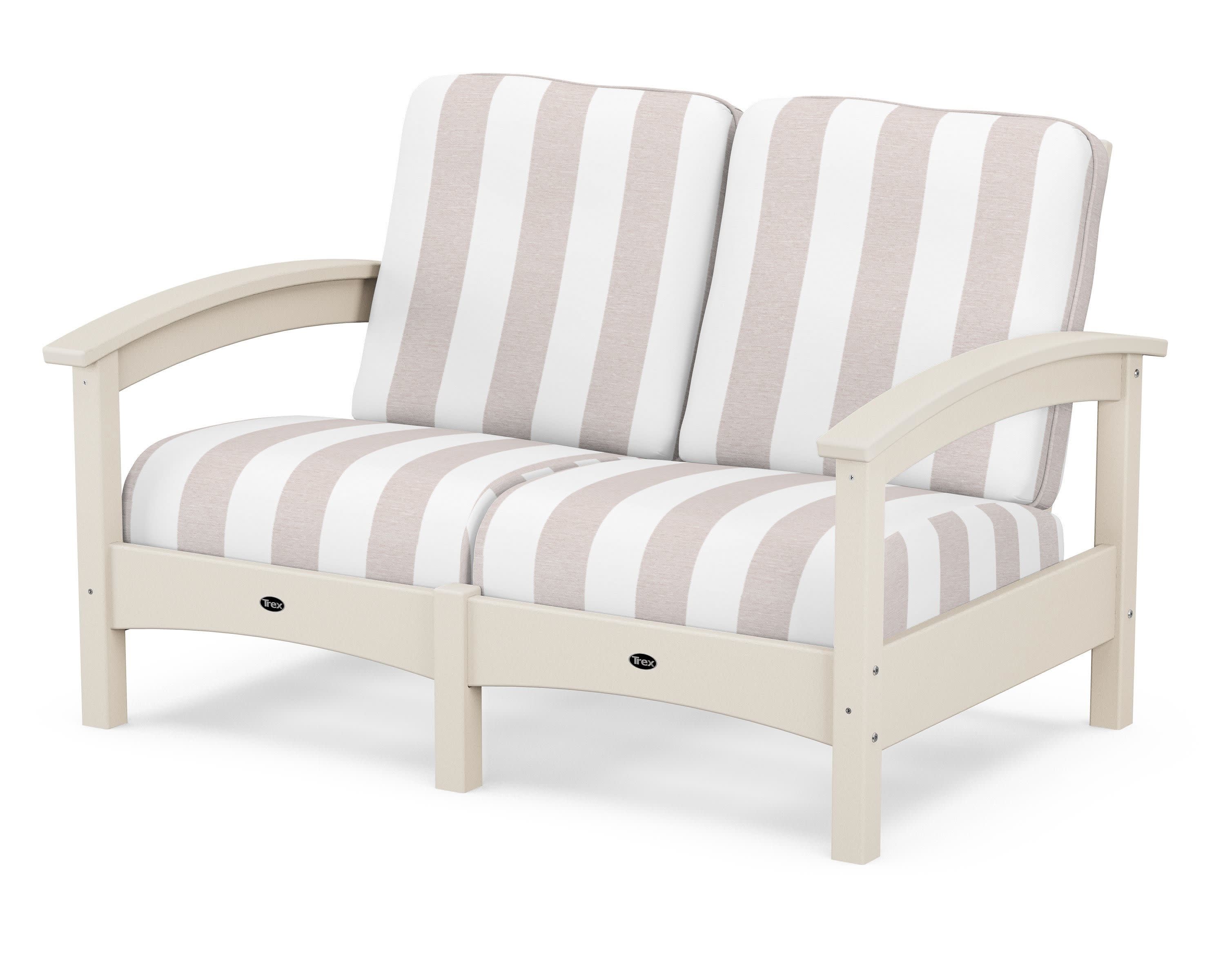 Rockport Club Loveseat in Sand Castle / Cabana Stripe Dune Burlap