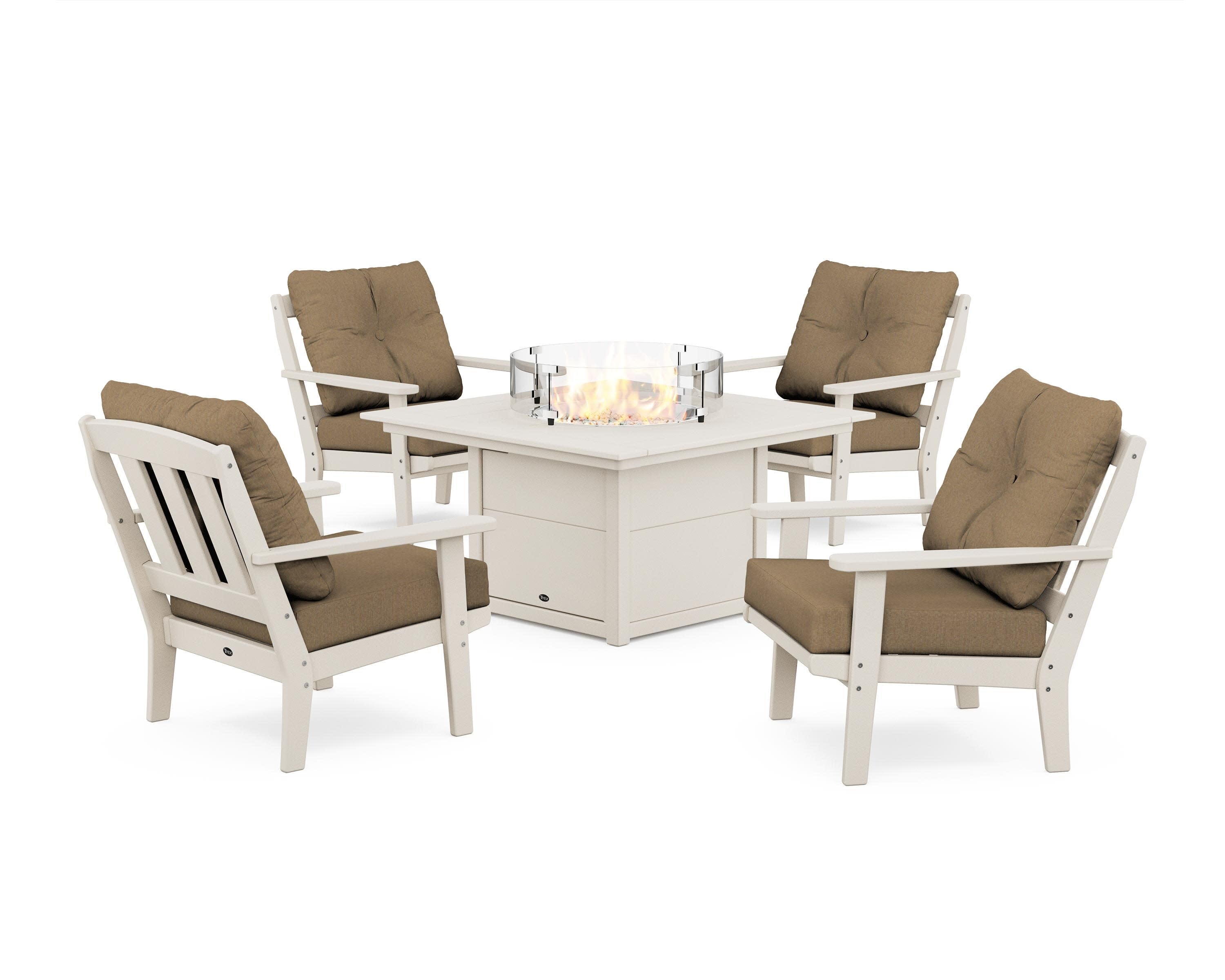 Cape Cod 5-Piece Deep Seating Set with Fire Pit Table in Sand Castle / Sesame