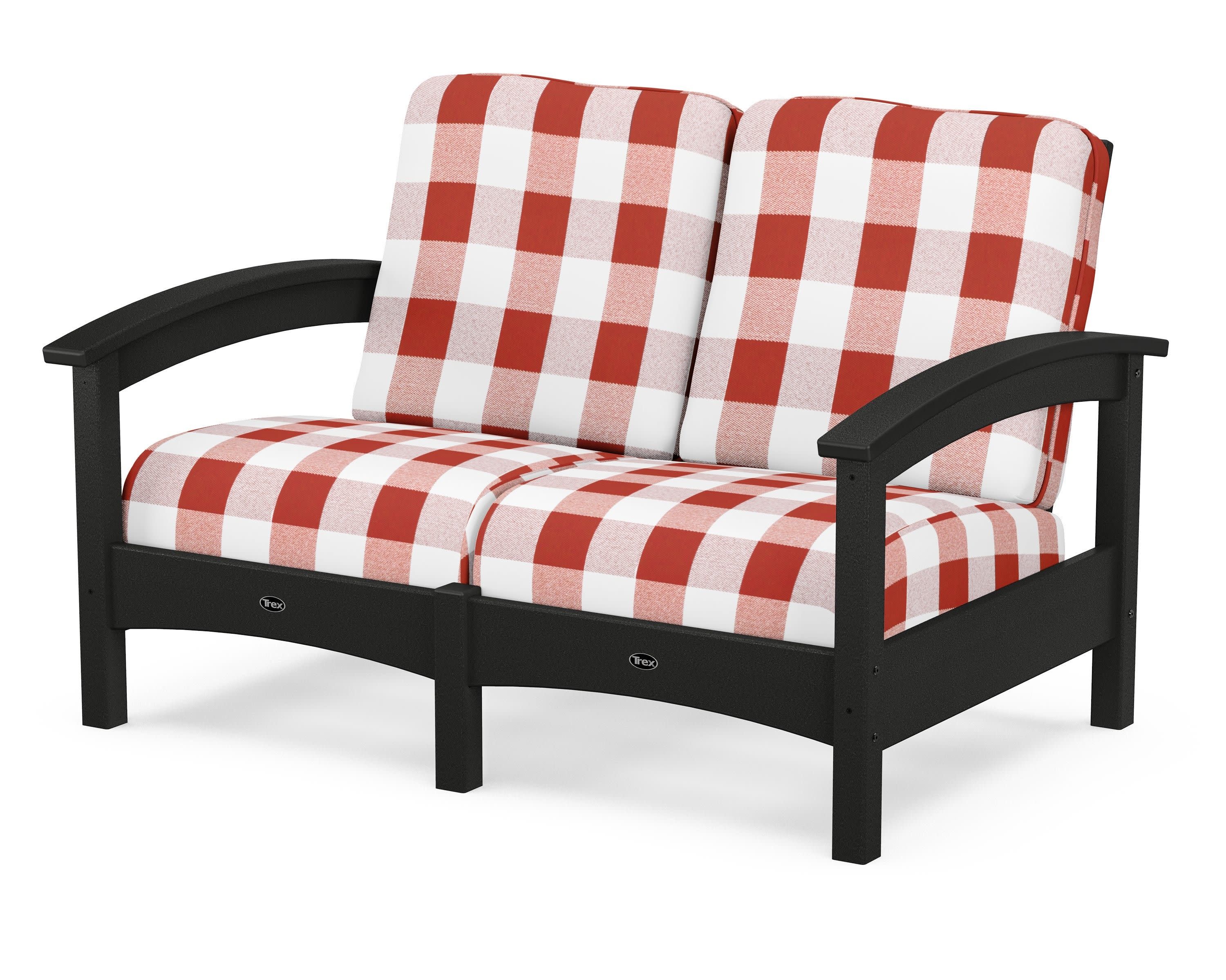 Rockport Club Loveseat in Charcoal Black / Buffalo Plaid Crimson