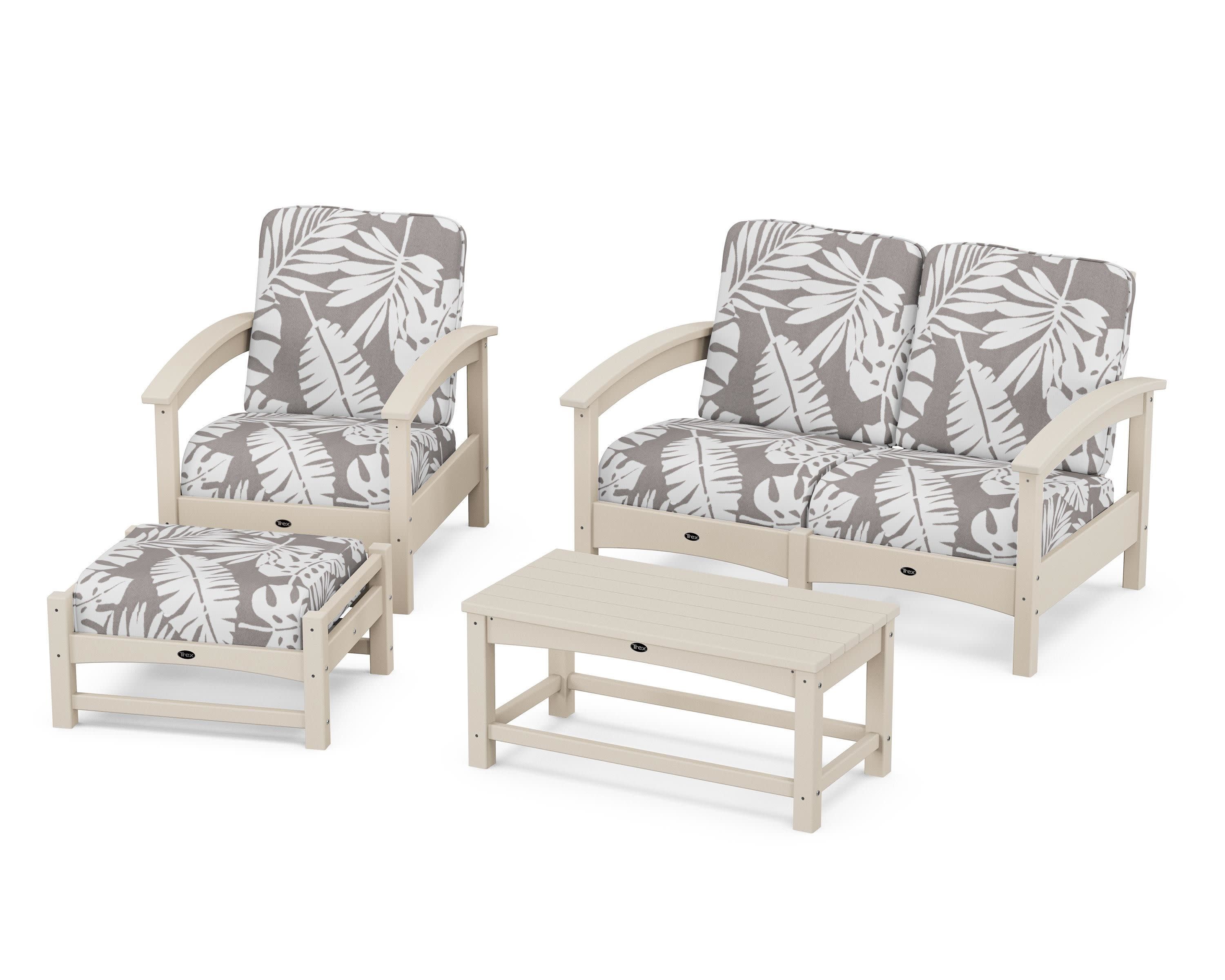 Rockport 4-Piece Deep Seating Conversation Group in Sand Castle / Leaf Grey Mist