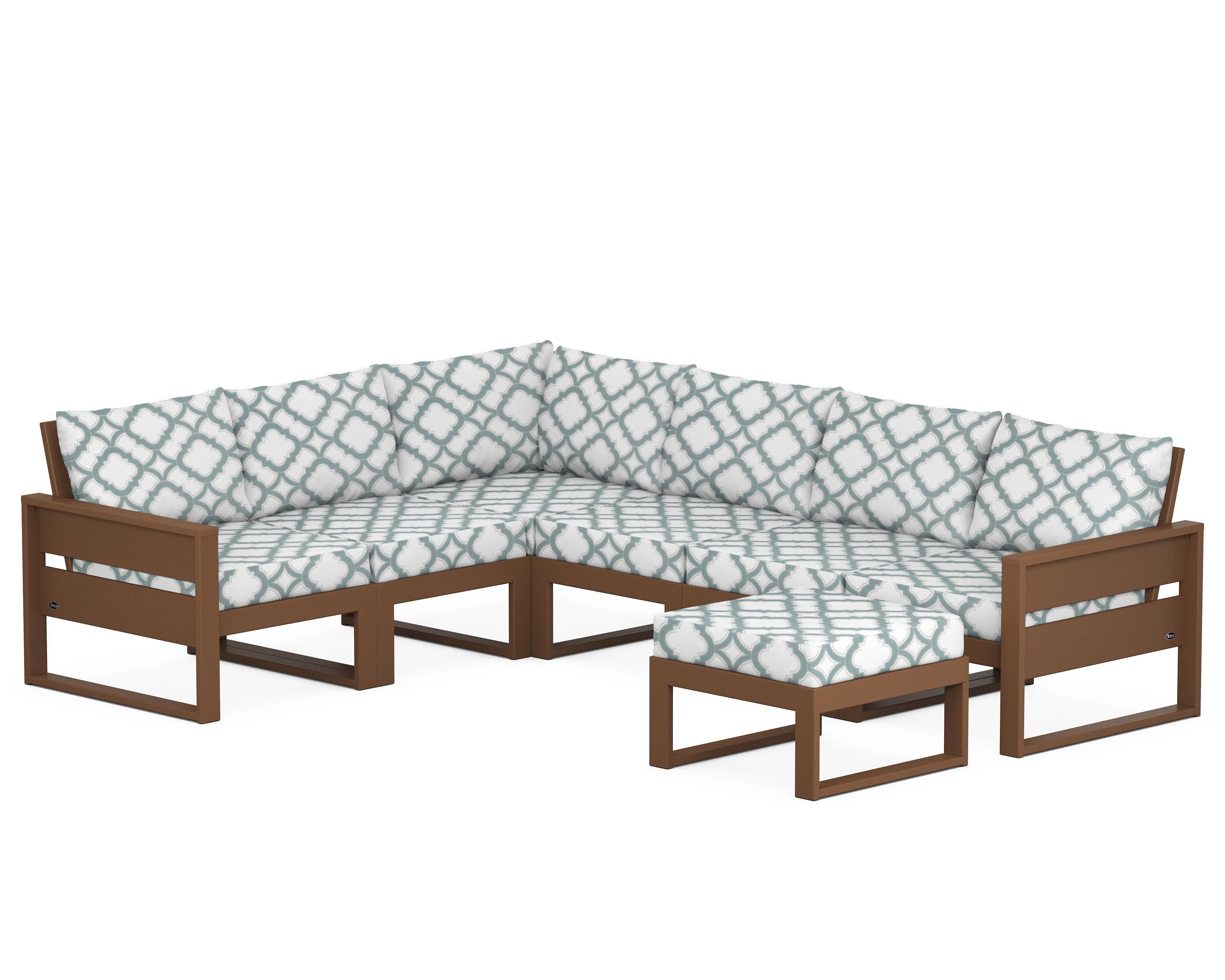 Eastport 6-Piece Sectional with Ottoman in Tree House / Trellis Glacier Spa