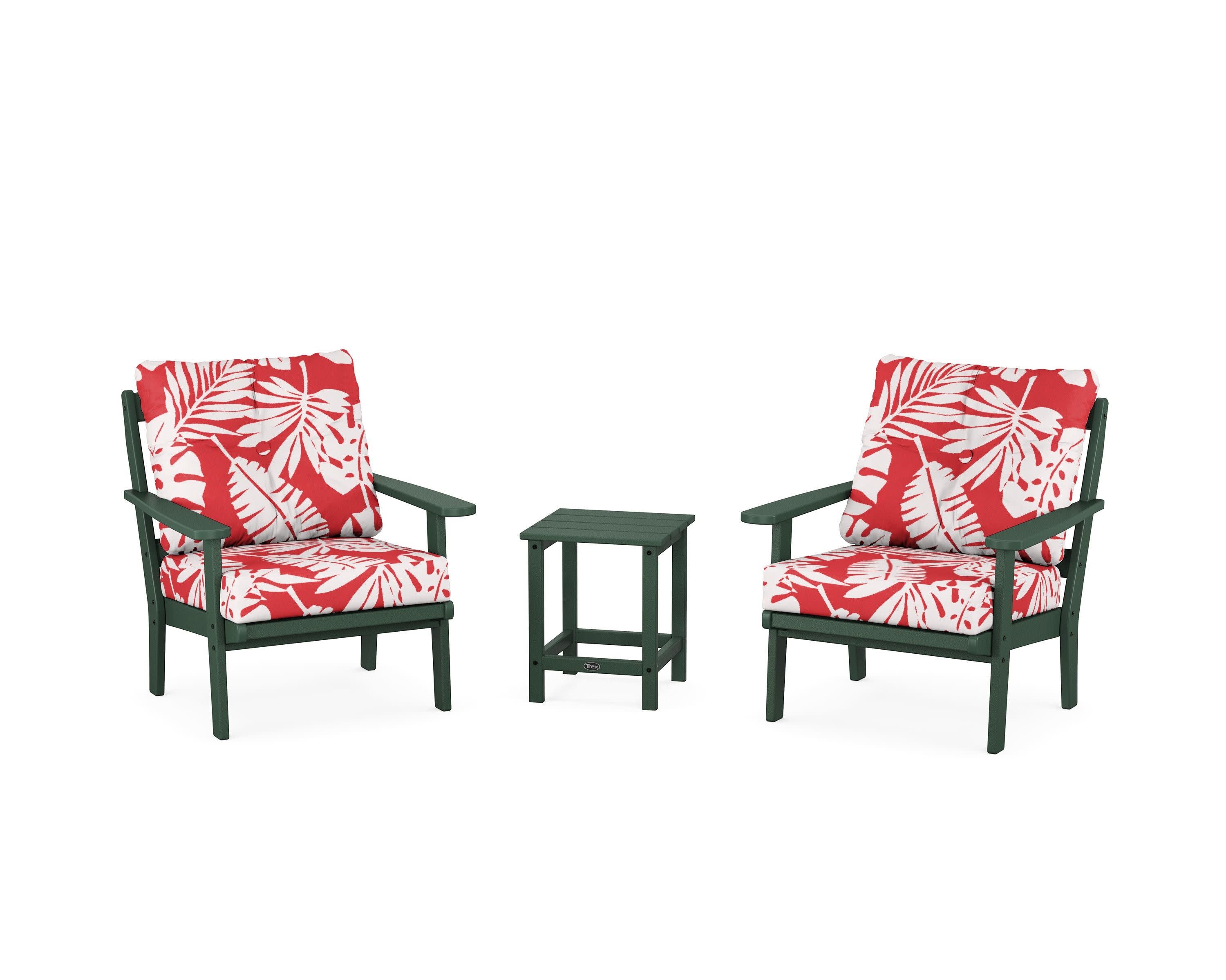 Cape Cod 3-Piece Deep Seating Set in Rainforest Canopy / Leaf Crimson