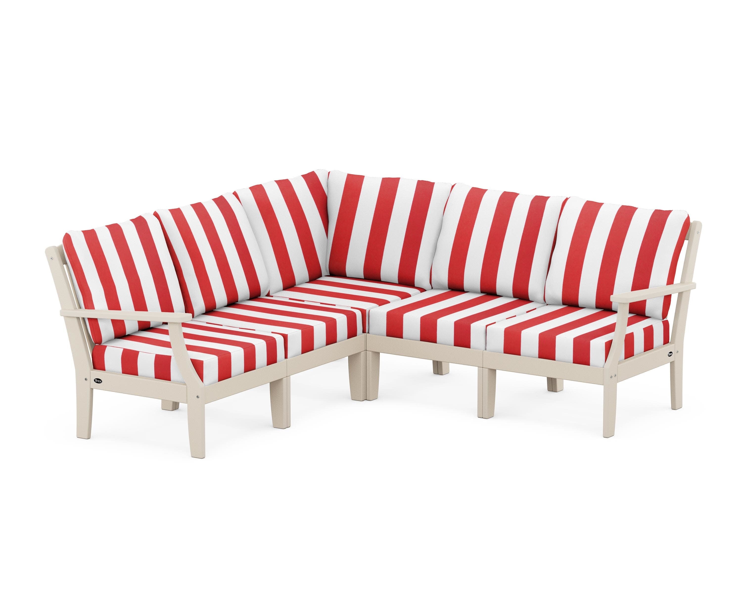 Yacht Club Modular 5-Piece Deep Seating Set in Sand Castle / Cabana Stripe Crimson