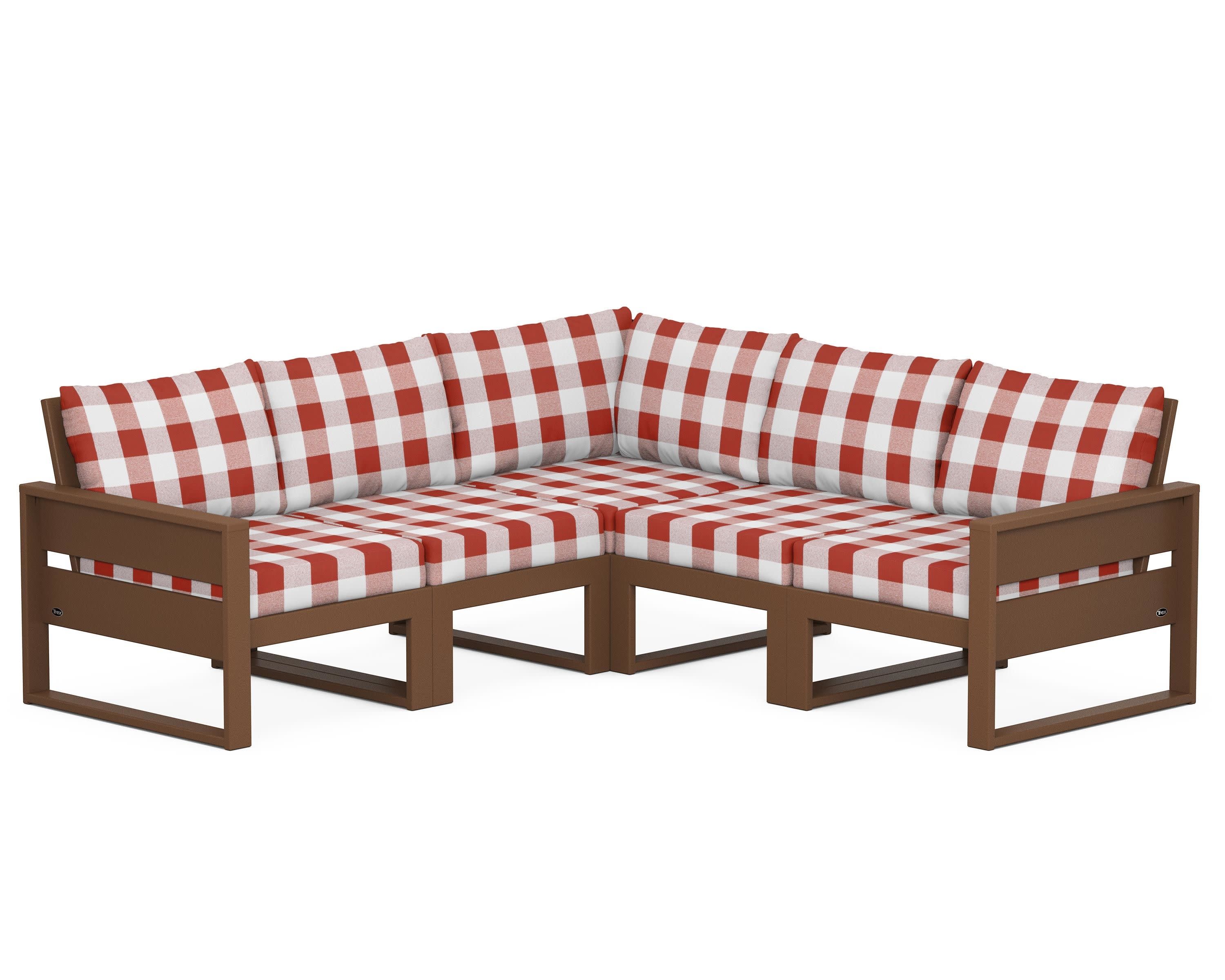 Eastport 5-Piece Sectional in Tree House / Buffalo Plaid Crimson