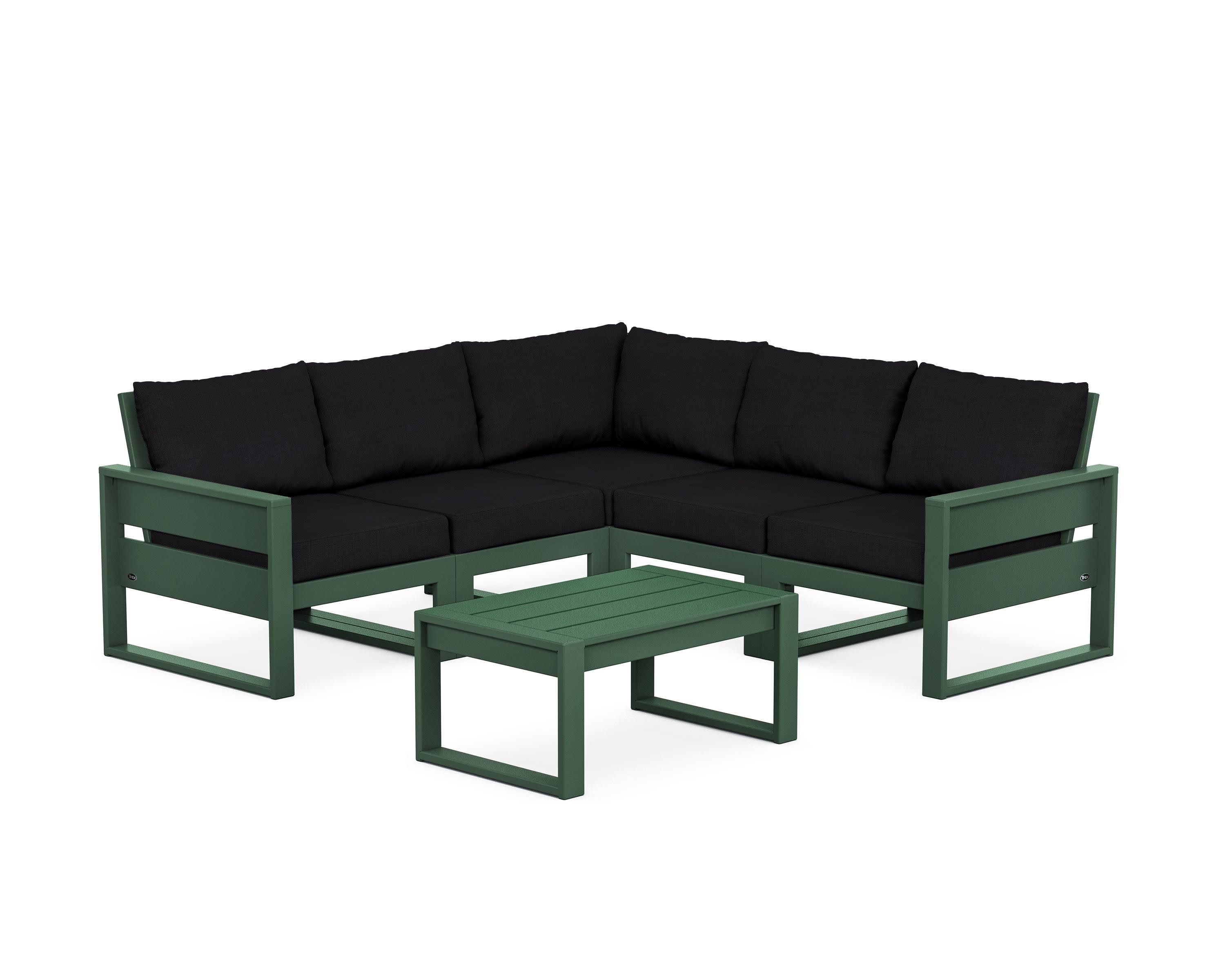 Eastport 6-Piece Deep Seating Sectional + Coffee Table Set in Rainforest Canopy / Midnight Linen