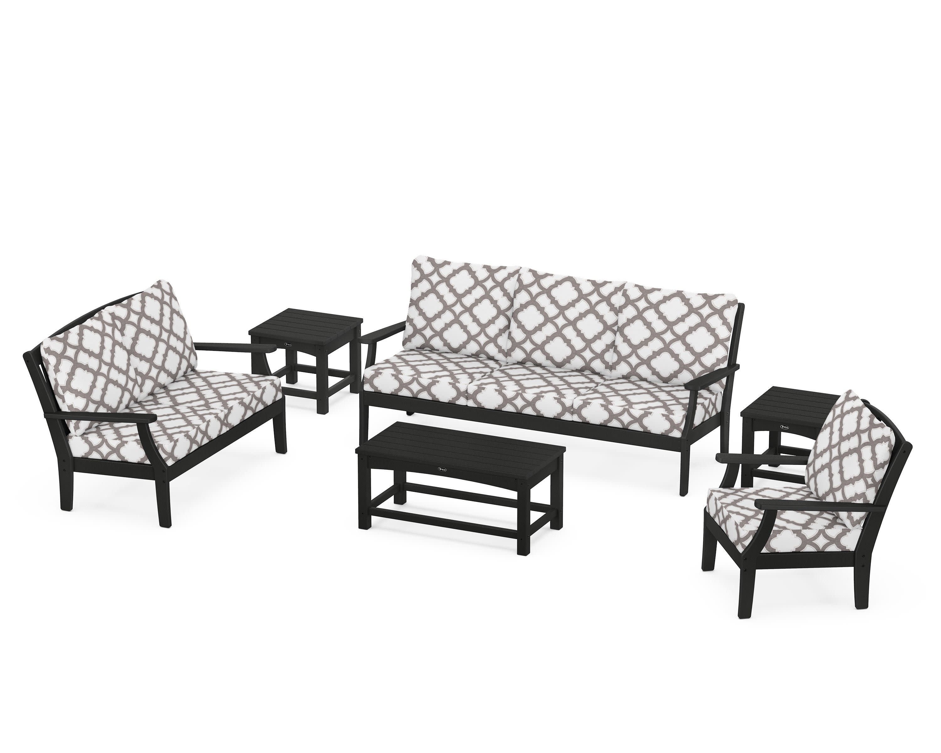 Yacht Club 6-Piece Deep Seating Set in Charcoal Black / Trellis Grey Mist