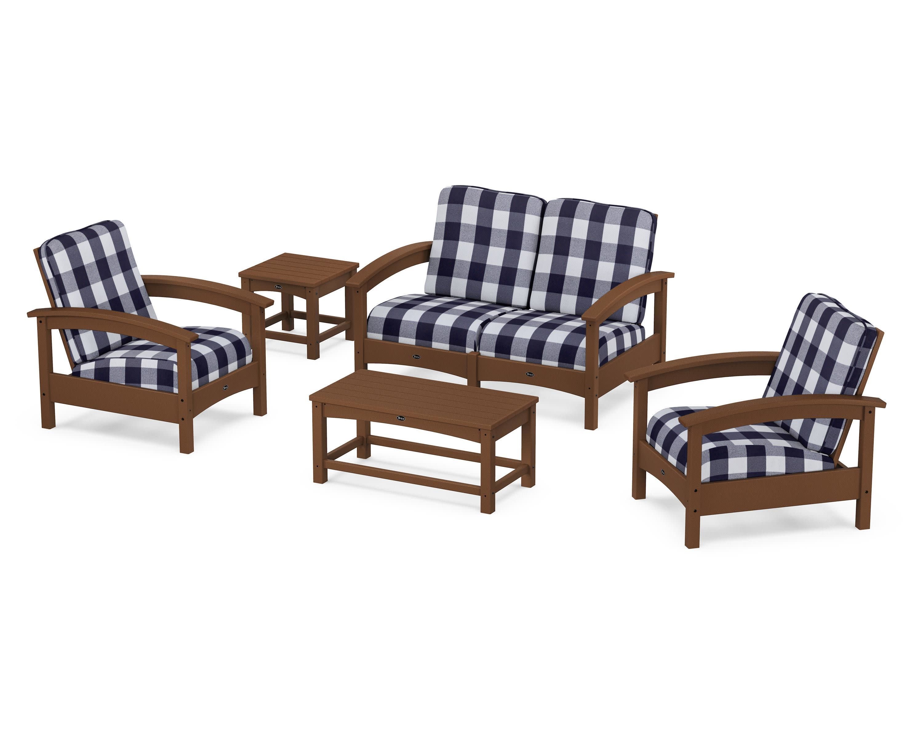 Rockport Club 6-Piece Deep Seating Conversation Set in Tree House / Buffalo Plaid Navy