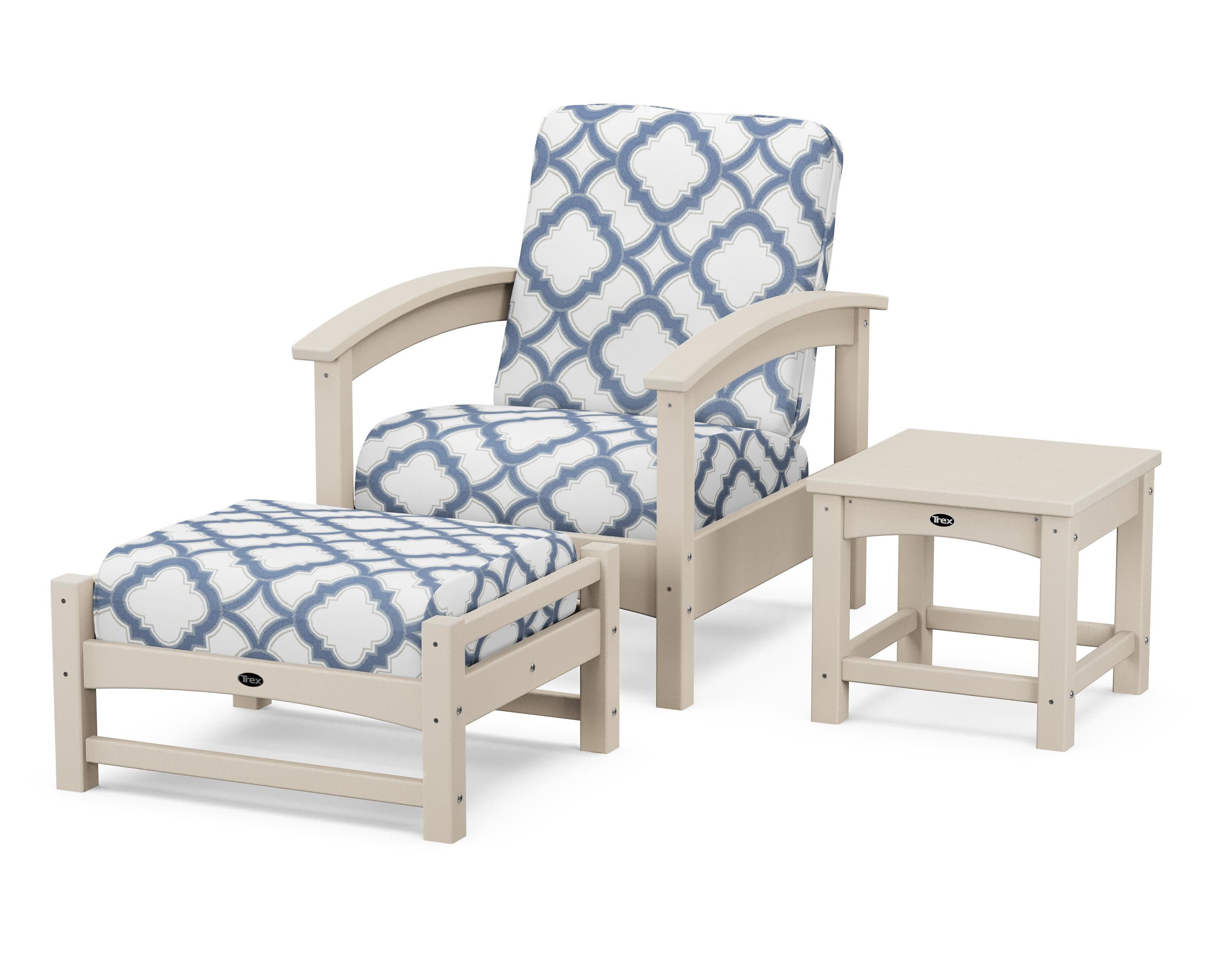 Rockport 3-Piece Deep Seating Set in Sand Castle / Trellis Sky Blue