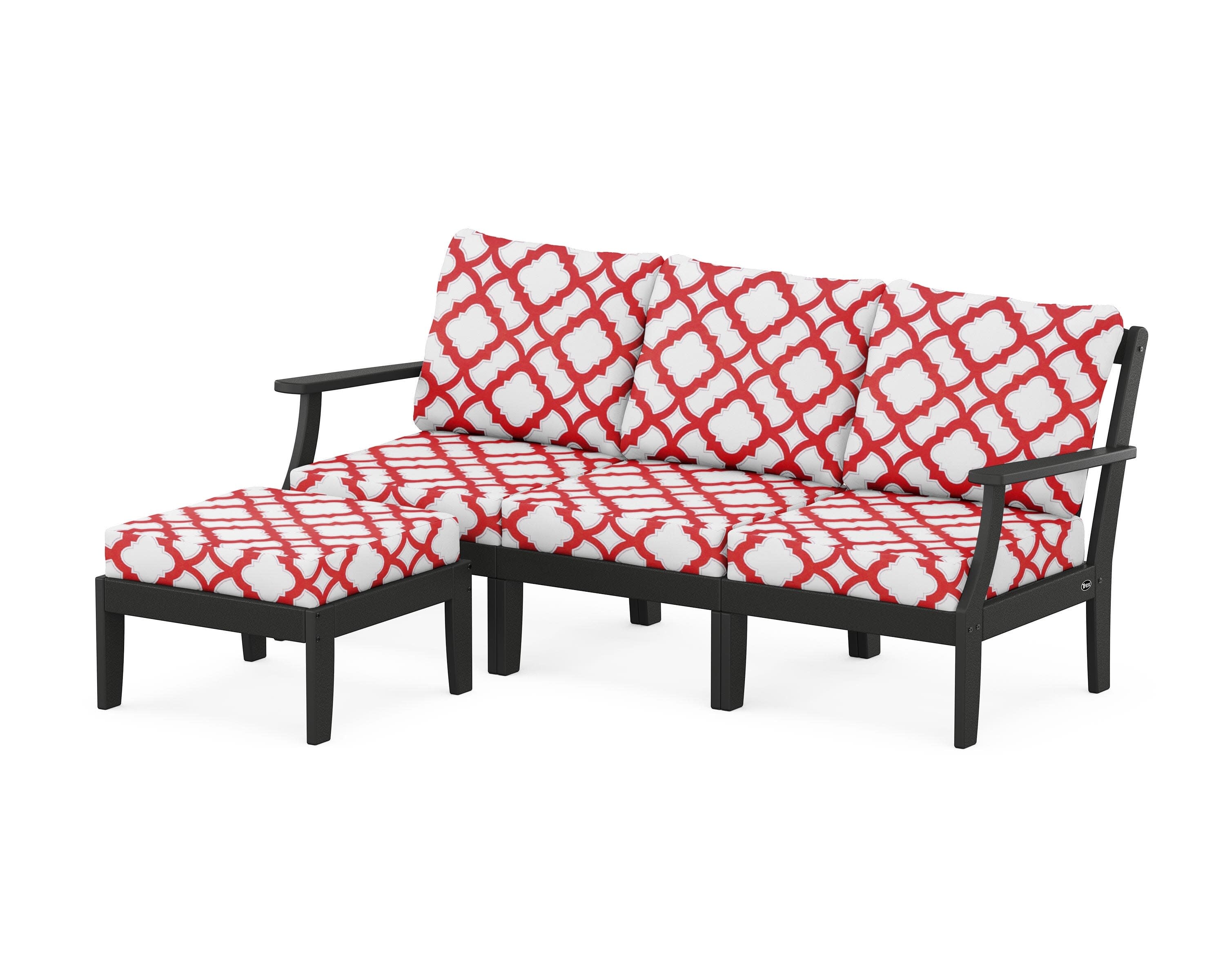 Yacht Club Modular 4-Piece Deep Seating Set with Ottoman in Charcoal Black / Trellis Crimson