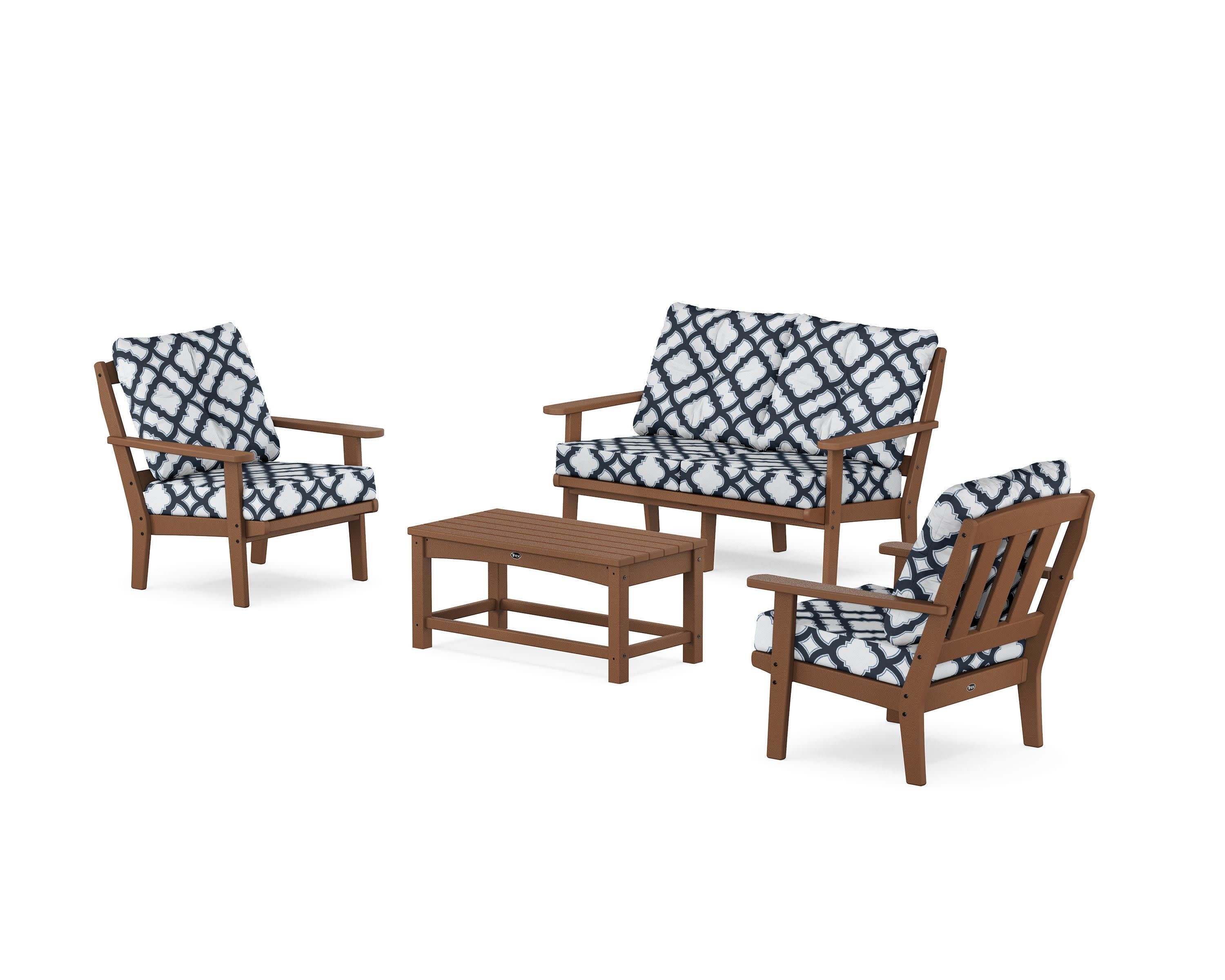 Cape Cod 4-Piece Deep Seating Set with Loveseat in Tree House / Trellis Marine Indigo