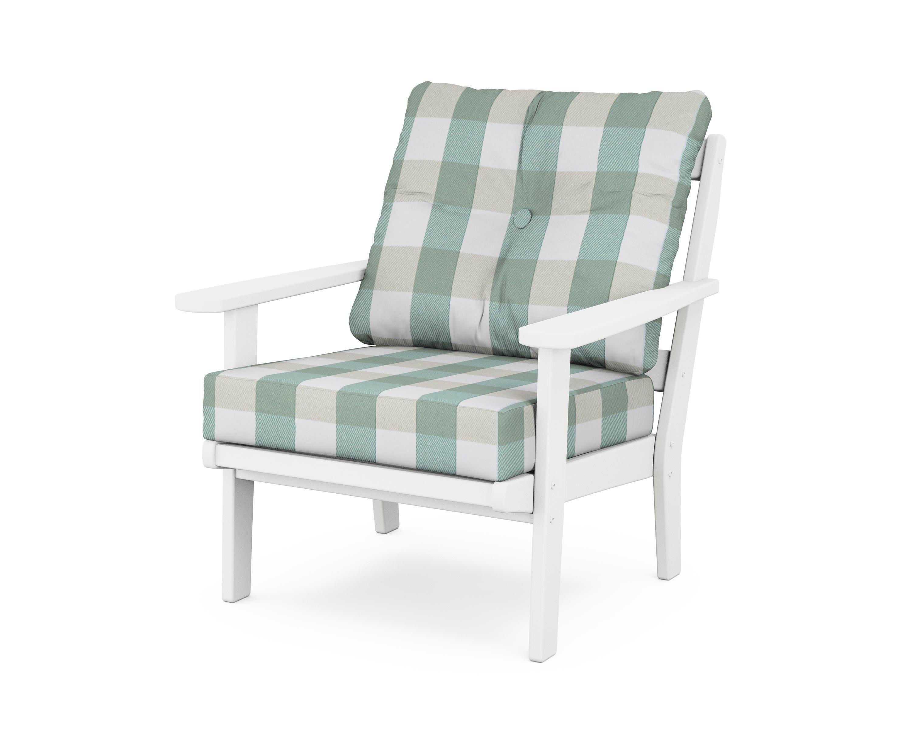 Cape Cod Deep Seating Chair in Classic White / Buffalo Plaid Glacier Spa