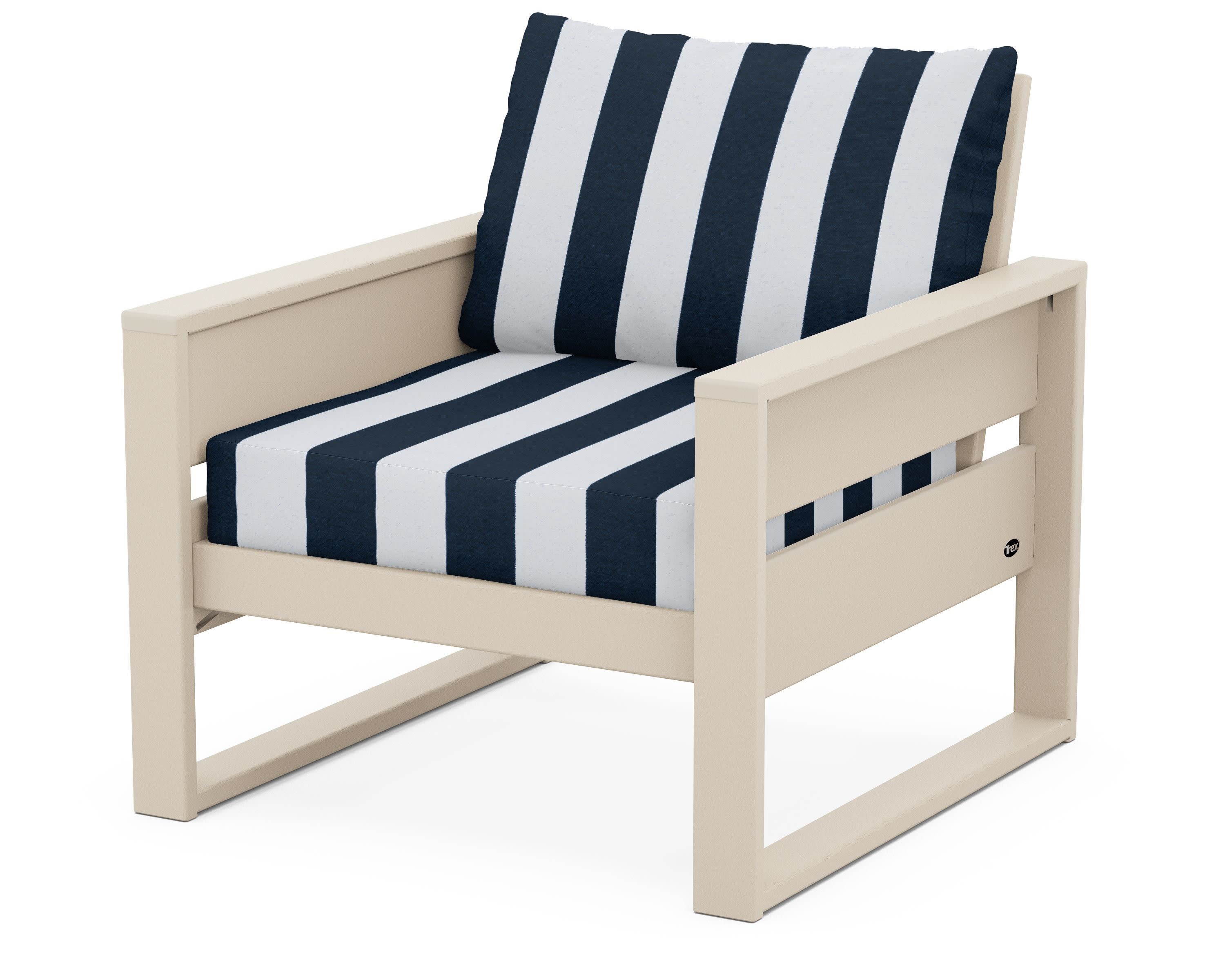 Eastport Club Chair in Sand Castle / Cabana Stripe Marine Indigo