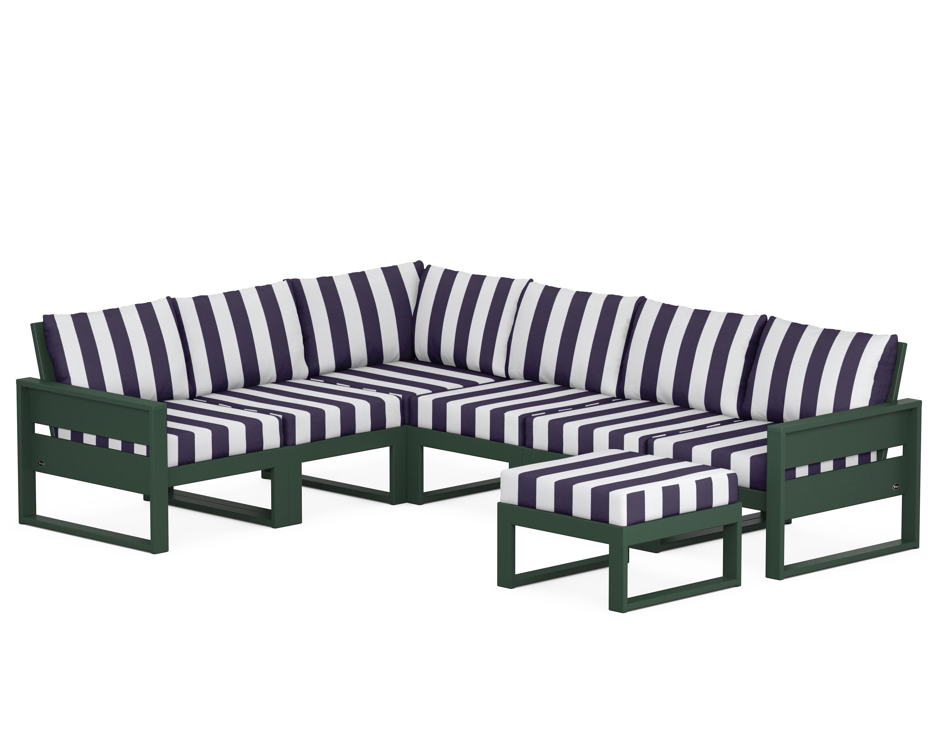 Eastport 6-Piece Sectional with Ottoman in Rainforest Canopy / Cabana Stripe Navy
