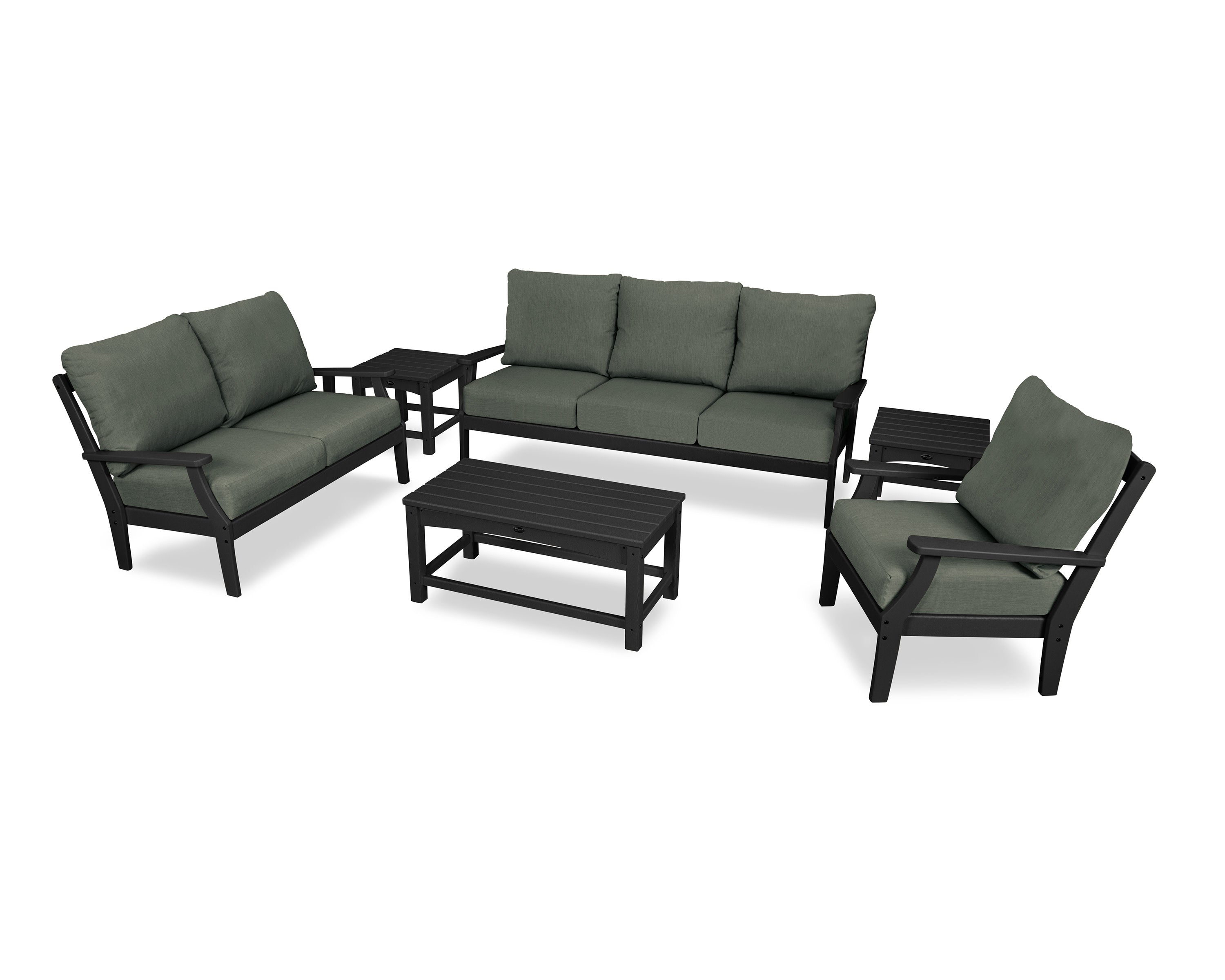 Yacht Club 6-Piece Deep Seating Set in Charcoal Black / Cast Sage