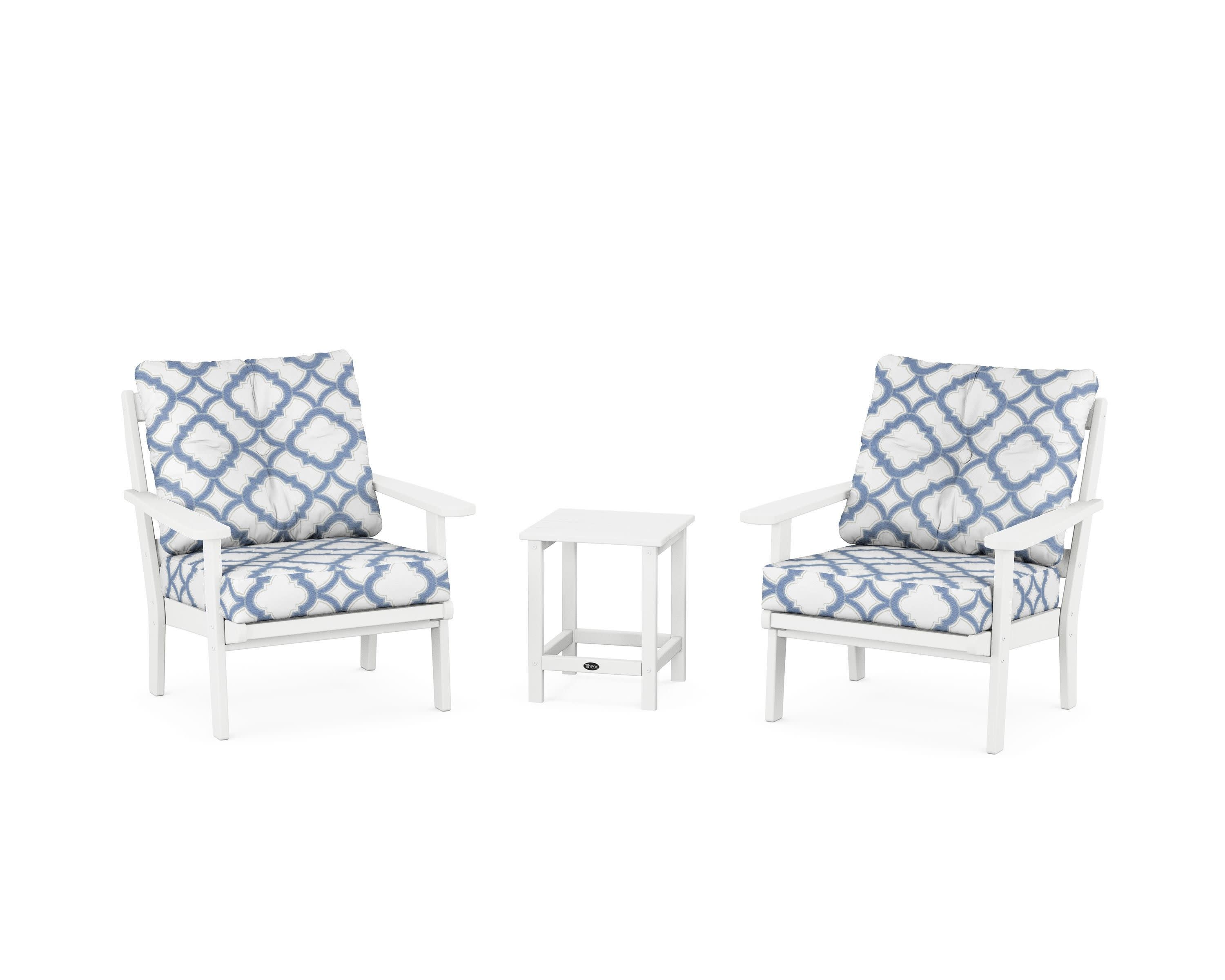 Cape Cod 3-Piece Deep Seating Set in Classic White / Trellis Sky Blue