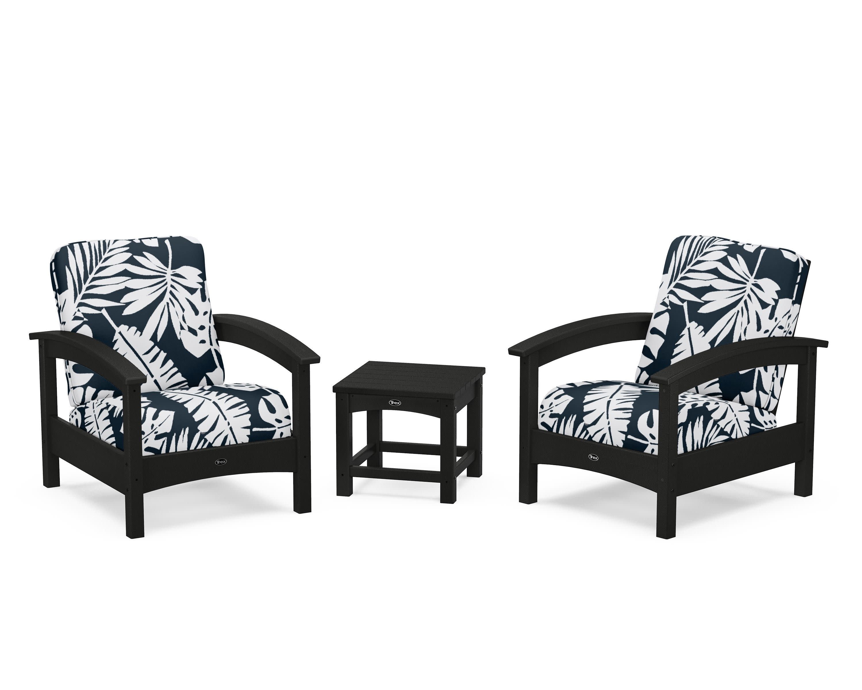 Rockport Club 3-Piece Deep Seating Conversation Set in Charcoal Black / Leaf Marine Indigo